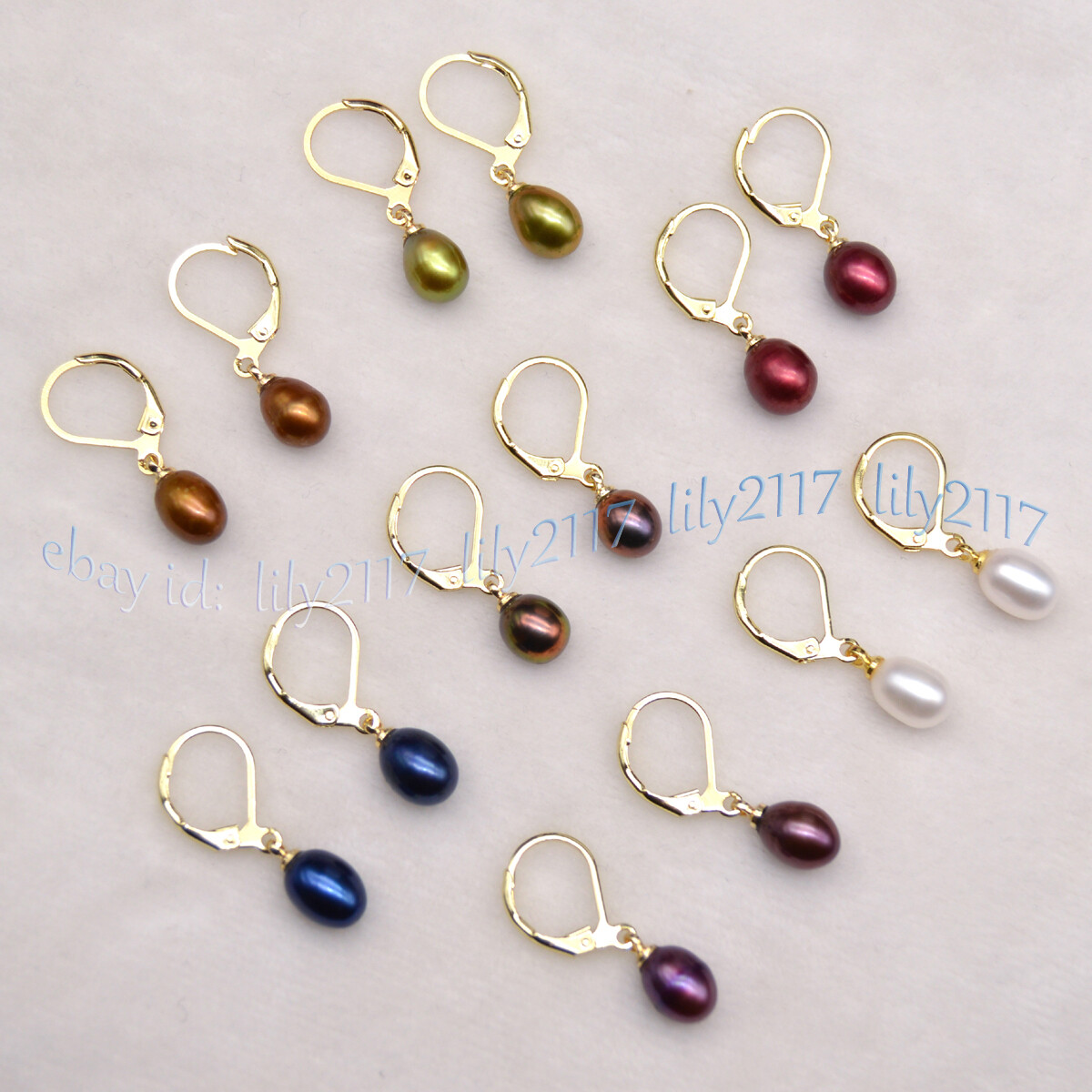 Multicolor 7-8mm Natural Freshwater Rice Pearl Dangle Gold Leverback Earrings