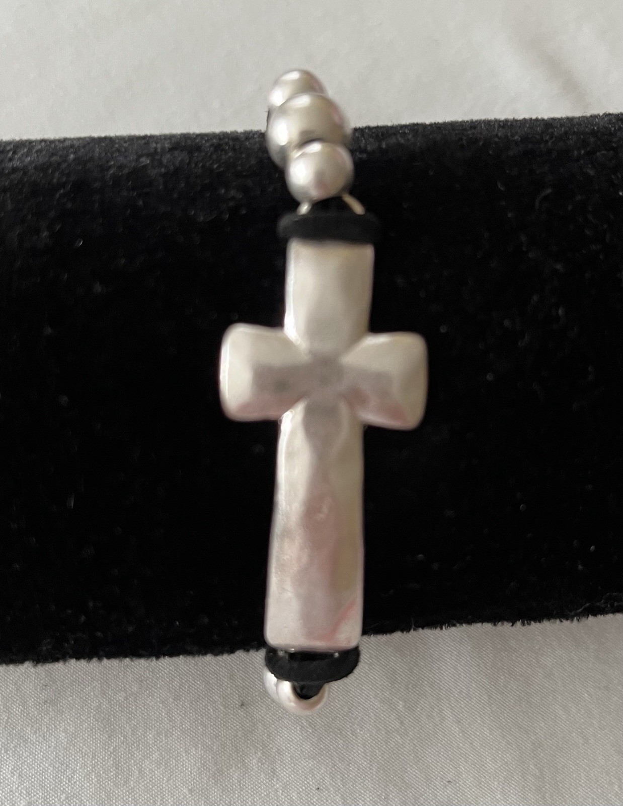 Adjustable BlackCord Beaded Bracelet w/ Cross Charm, Slide