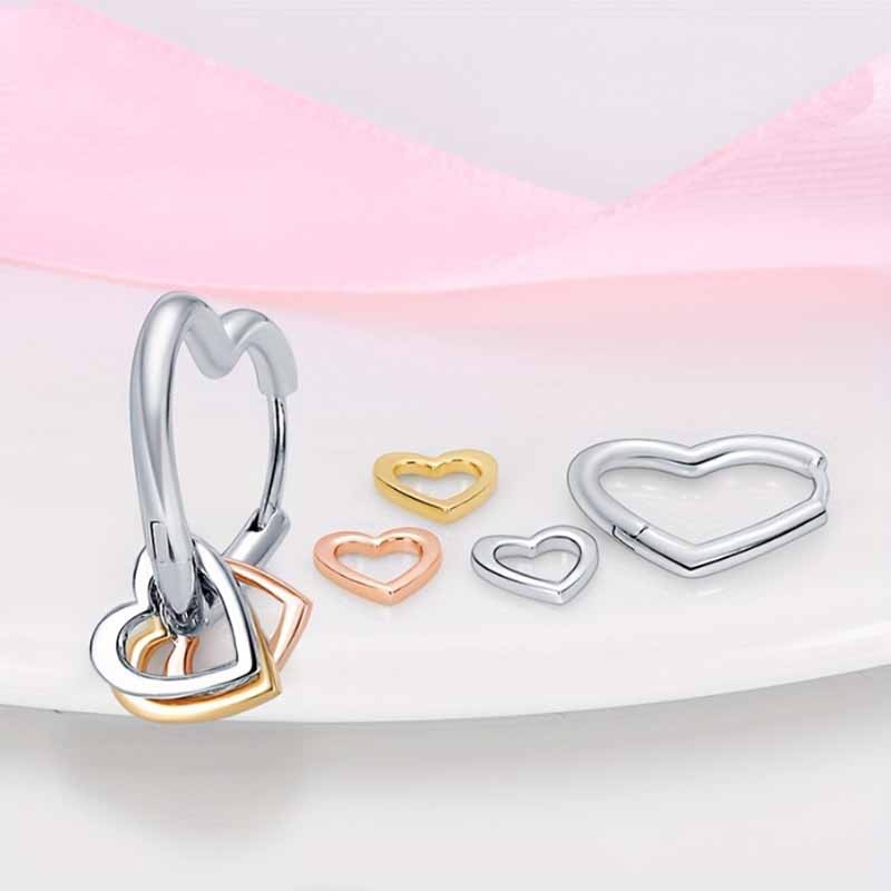 PANDACH 925 Sterling Silver Minimalist Heart Hoop Earrings For Women Jewelry New