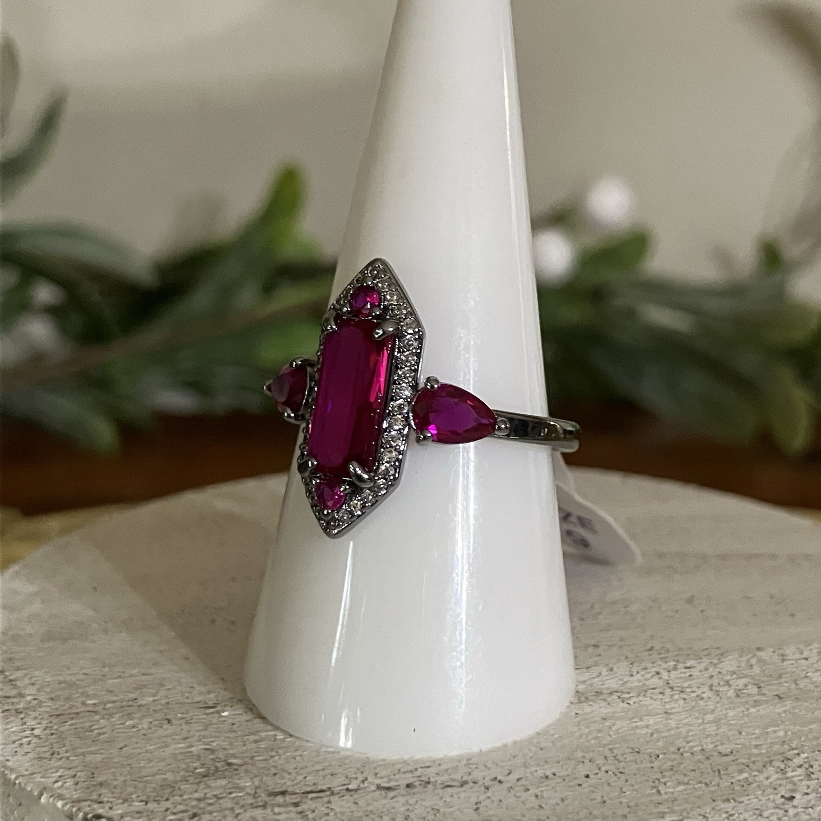 Bomb Party “The Calliope Ring” Lab Ruby Hematite Plating July 2026 RG43302 Sz 9