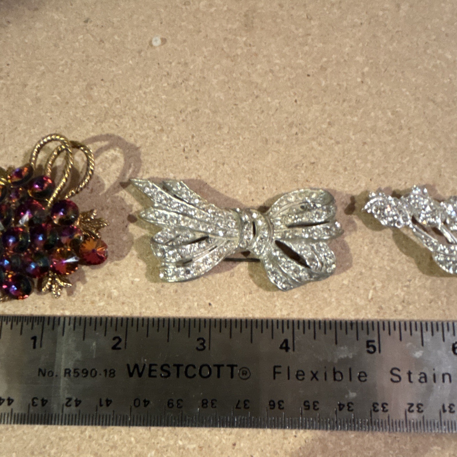 Lot of 5 Brooch Pins Rhinestone Metal Silver Tone