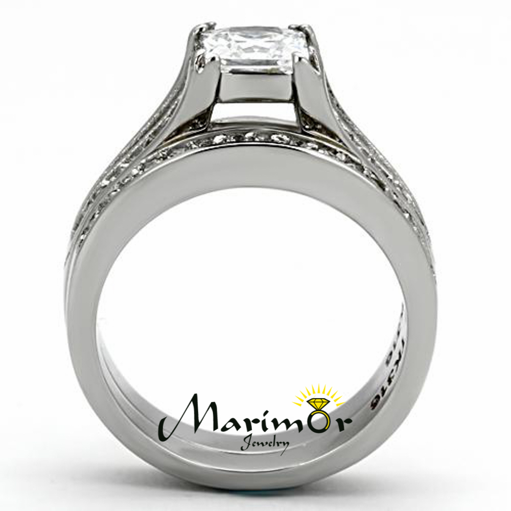 Princess Cut Zirconia Stainless Steel 316 Wedding Ring Band Set Women’s Sz 5-11