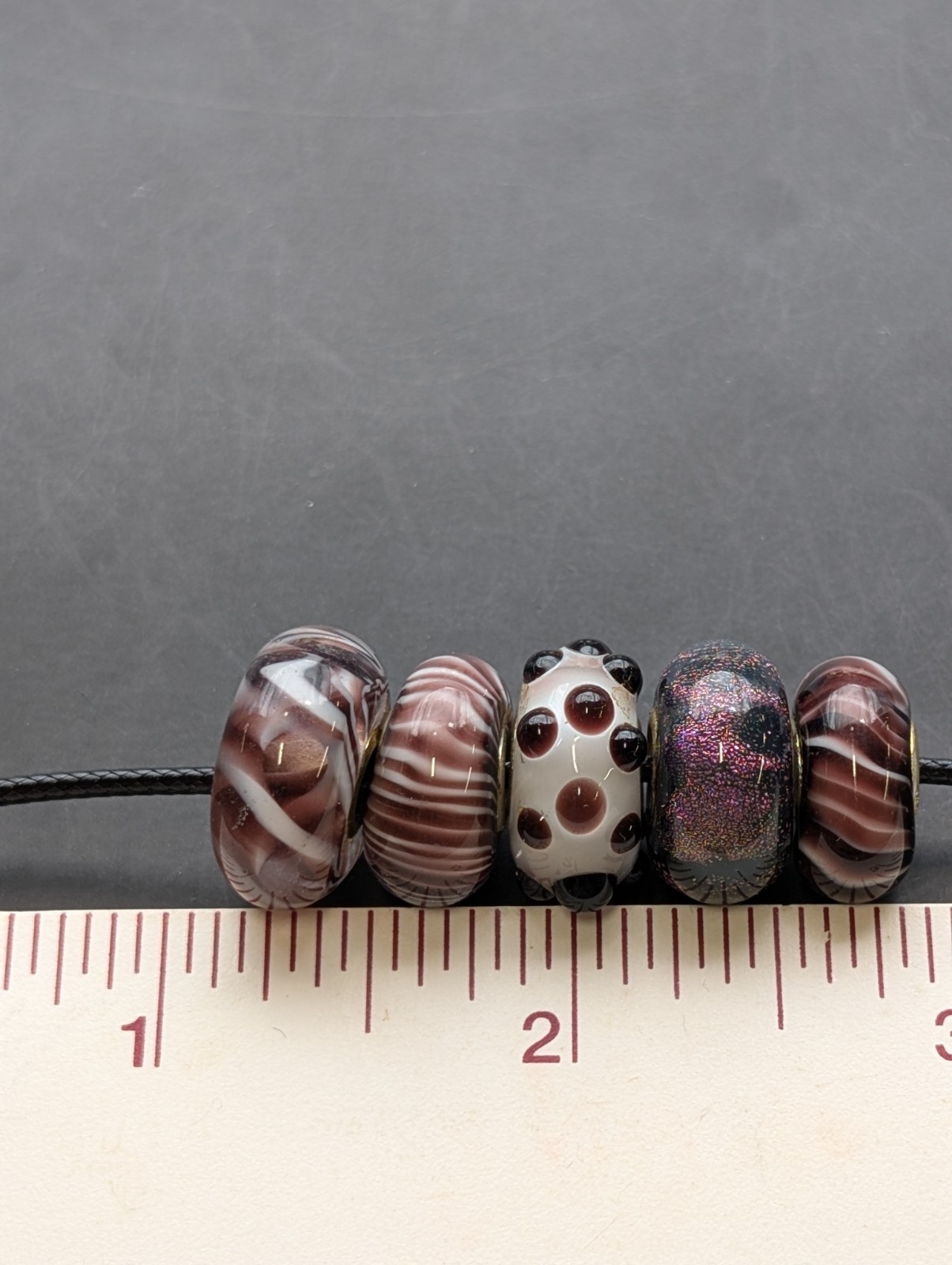 5 Purple And Whit big hole european glass beads silver Core Charm #3