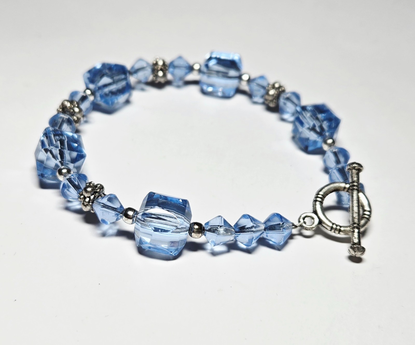 Wholesale Bracelets Lot of 12 Blue Silver tone Beaded Toggle Bracelet no stretch