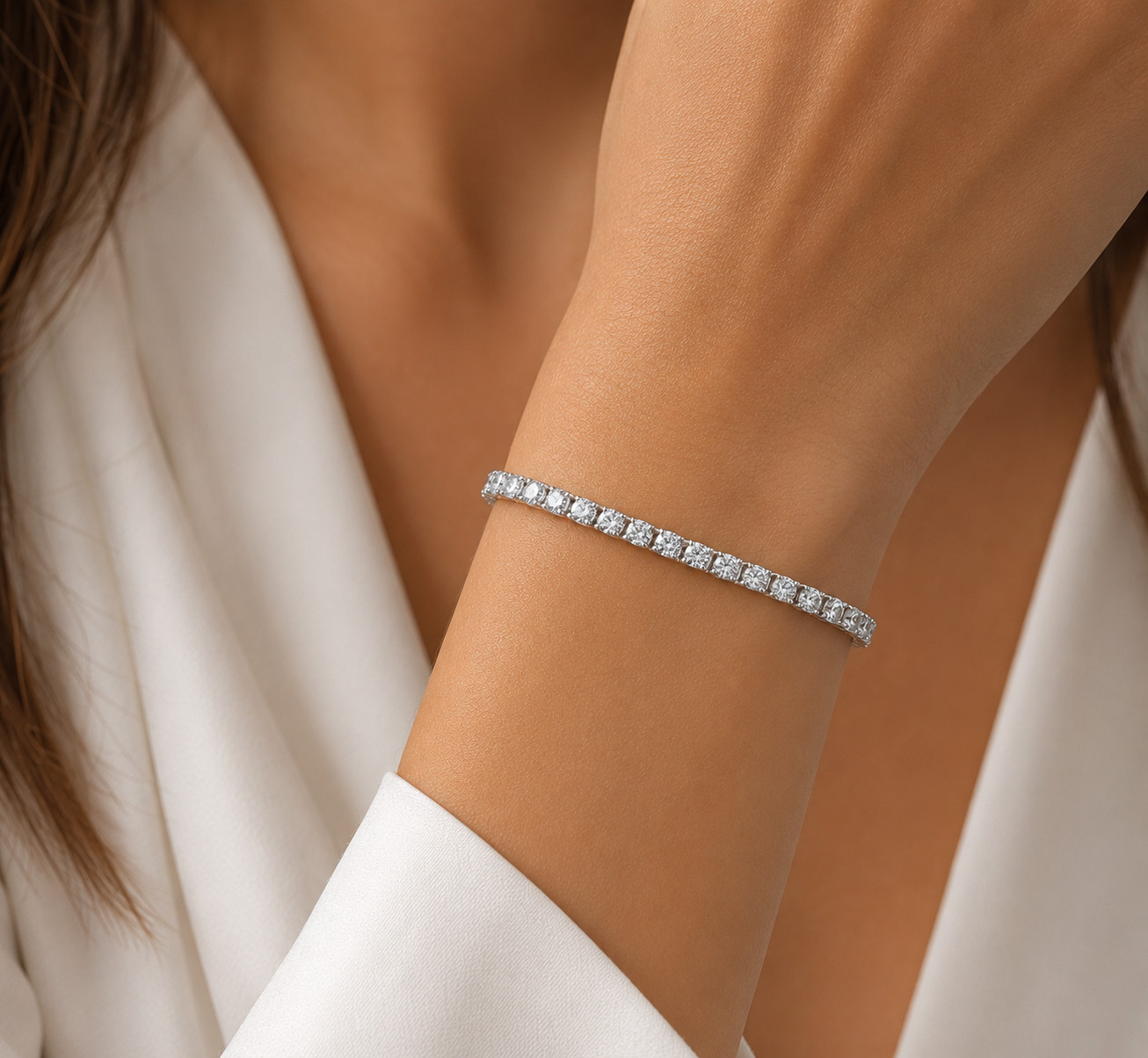 Tennis Bracelet Silver Plated With AAA Cubic Zirconia For Women Hip Hop Jewelry