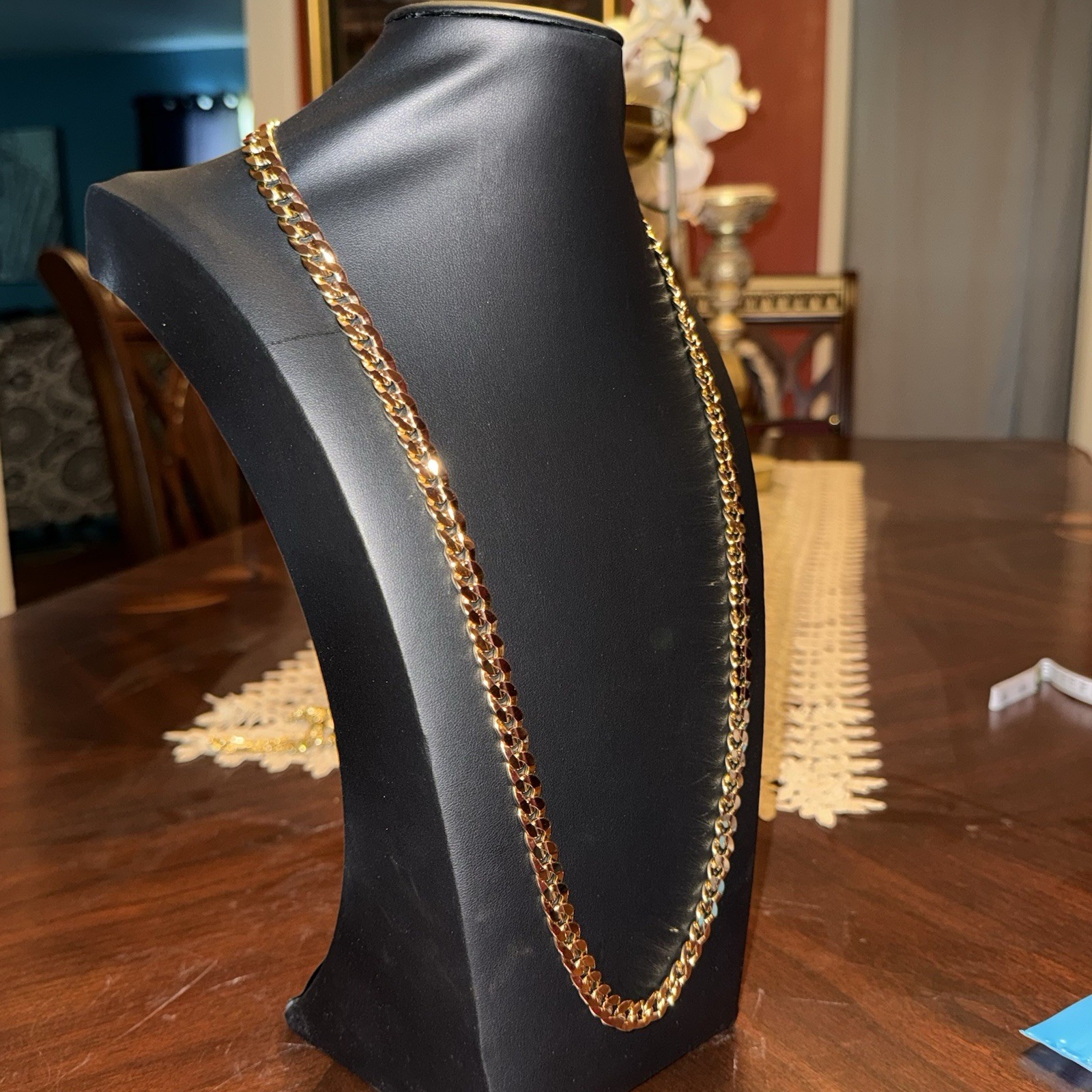 New 30 inch Stamped 14Kt Gold Plated Concave Cuban Link Chain w/ Lobster Clasp