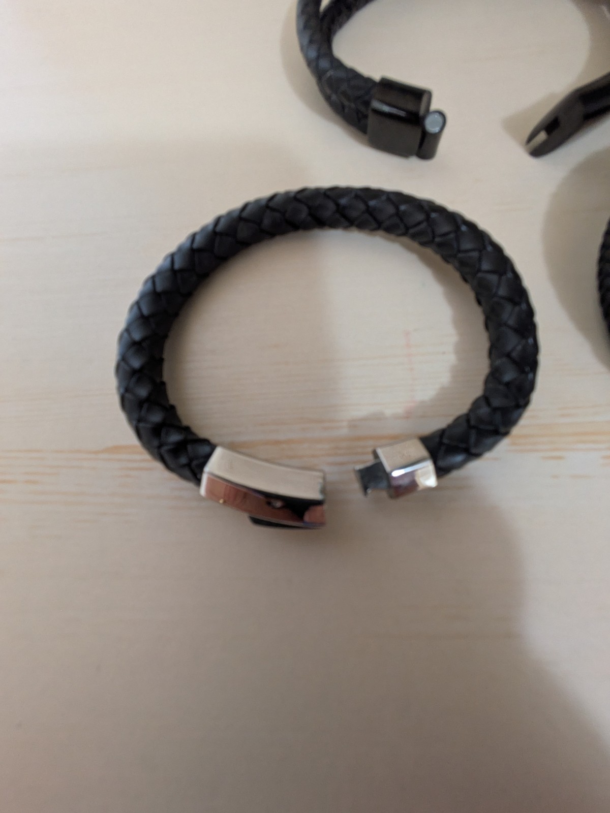 Men’s Bracelet Braided Leather & Bead Lot of 3 Clean
