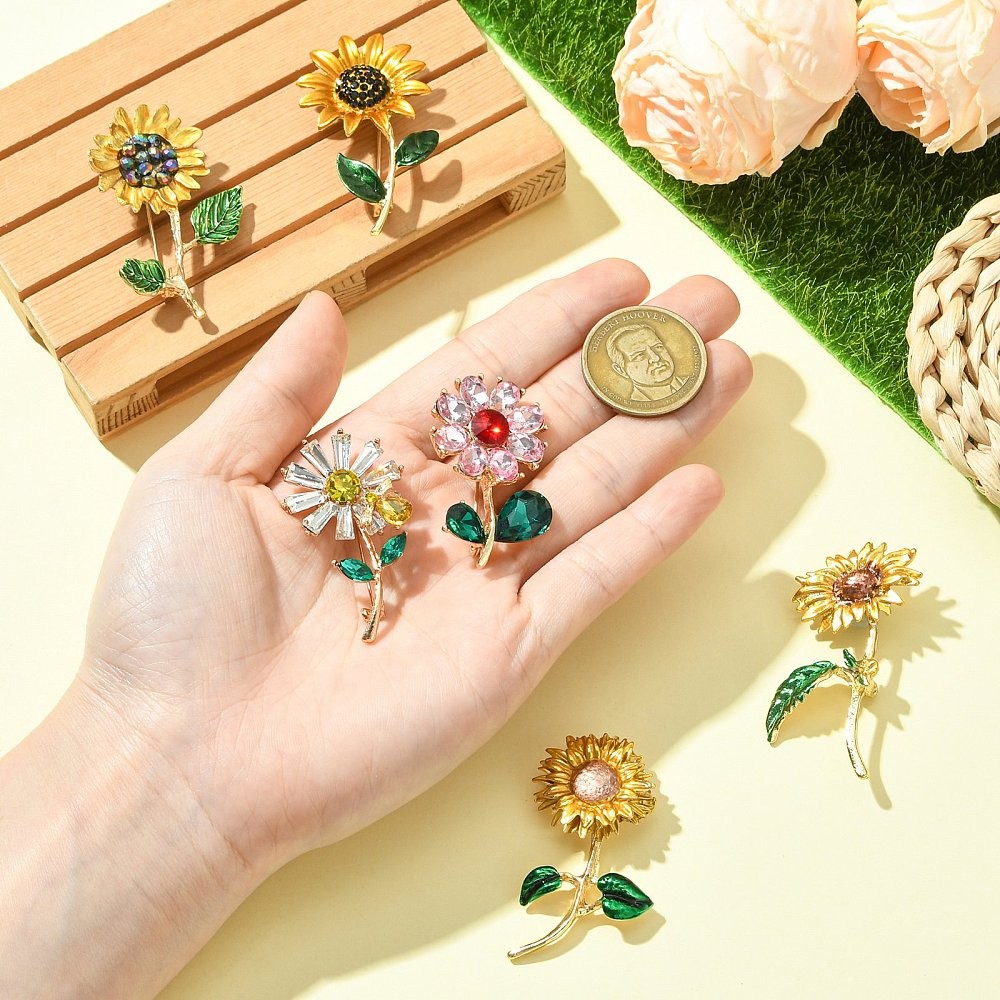 6pcs Sunflower Zinc Alloy Lapel Pins Gold Flower Brooches for Backpack Clothes