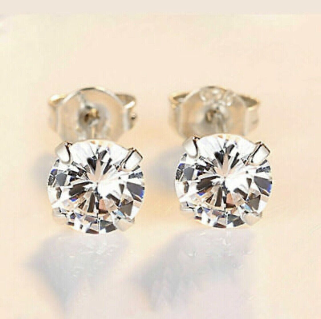 Surgical 316L Stainless Steel Stud Earrings Cubic Zircon Round Men Women 2PC