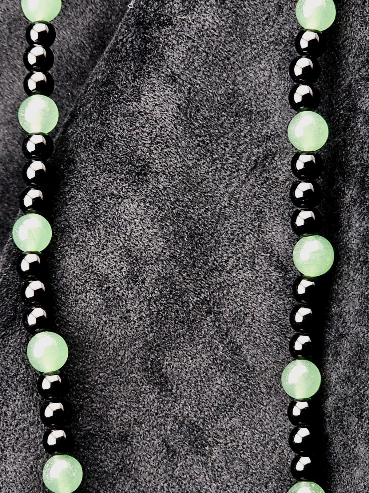 Vintage Aventurine & Onyx Necklace 19″ Polished Round Beads 30g