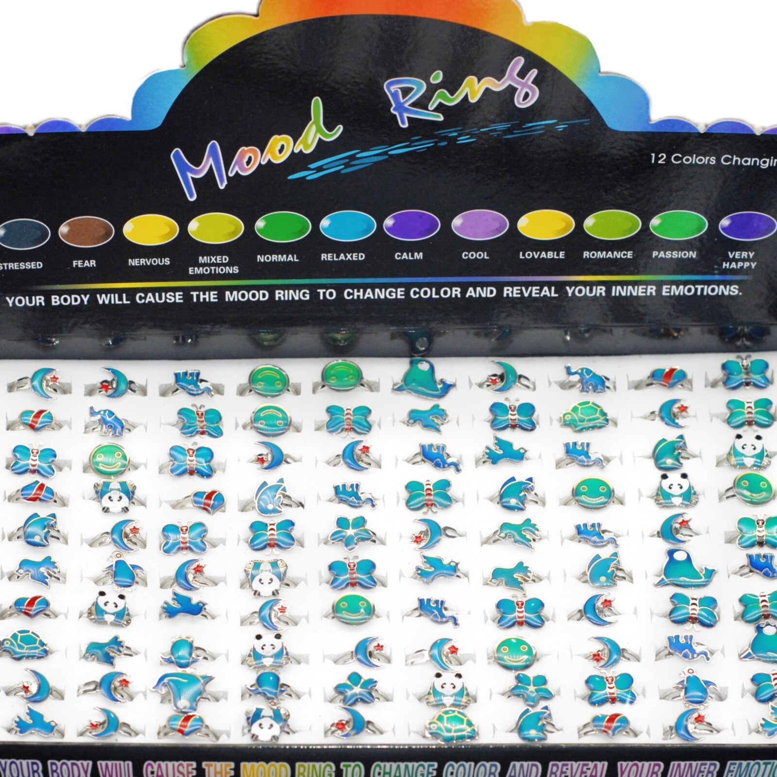 30 Cute Cartoon Animal Mood Ring Adjustable Women Kids Gift Change Color Jewelry