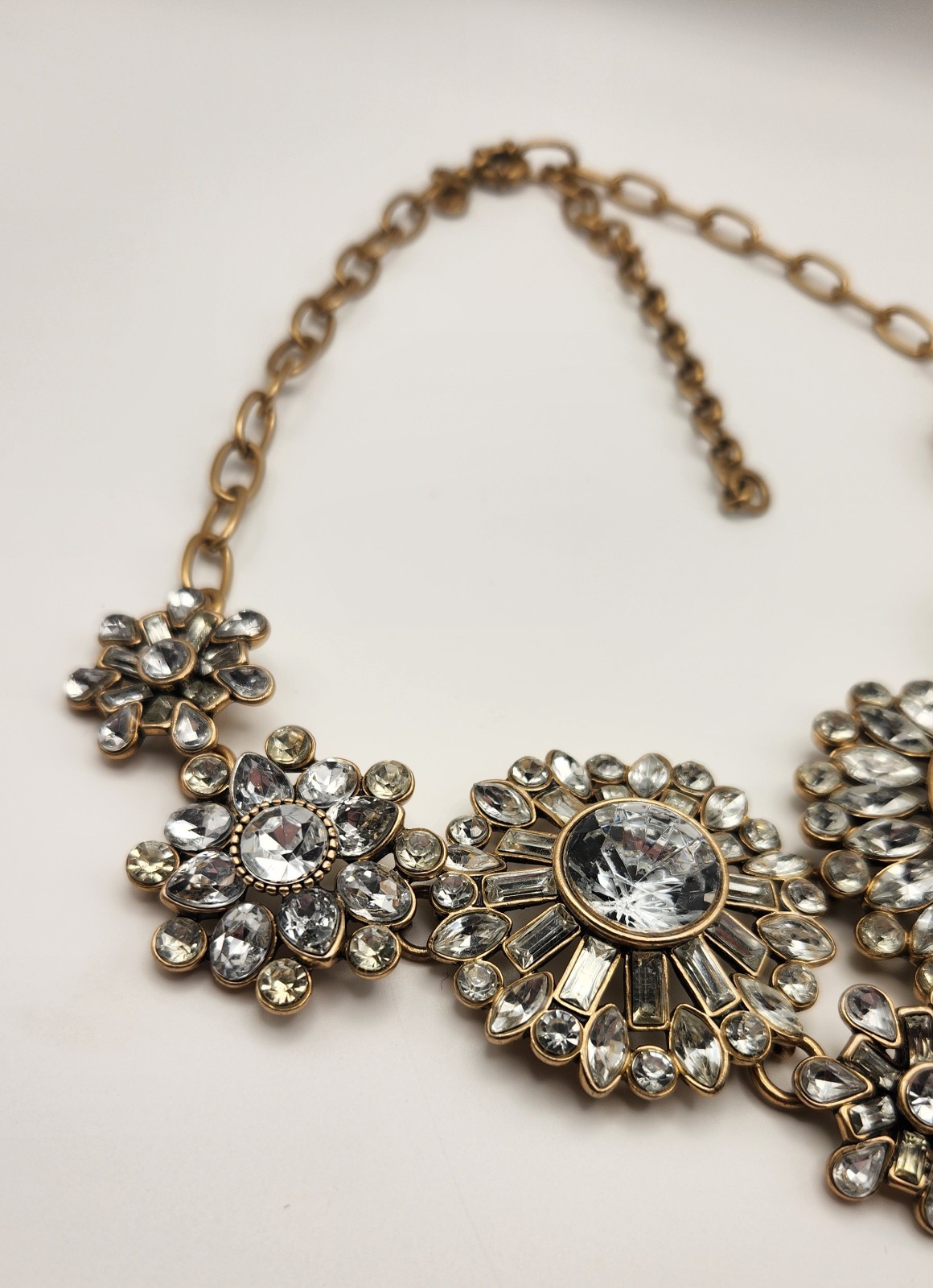 J Crew Crystal Statement Necklace Gold Tone Floral Bib Rhinestone Vintage Style