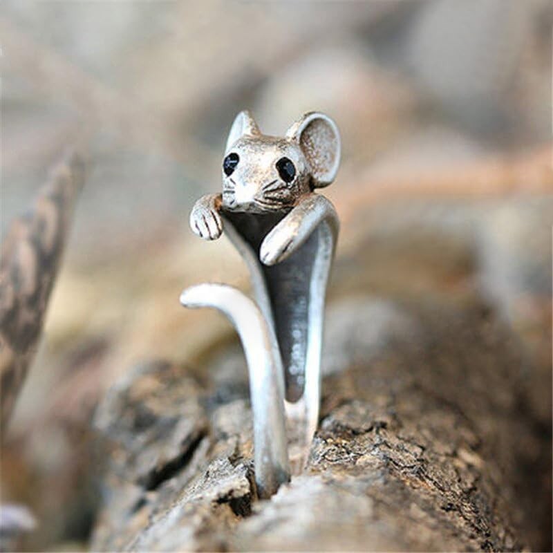 Cute Mouse Ring Cubic Zirconia Open Forefinger Ring Adjustable Animal Wrap Ring