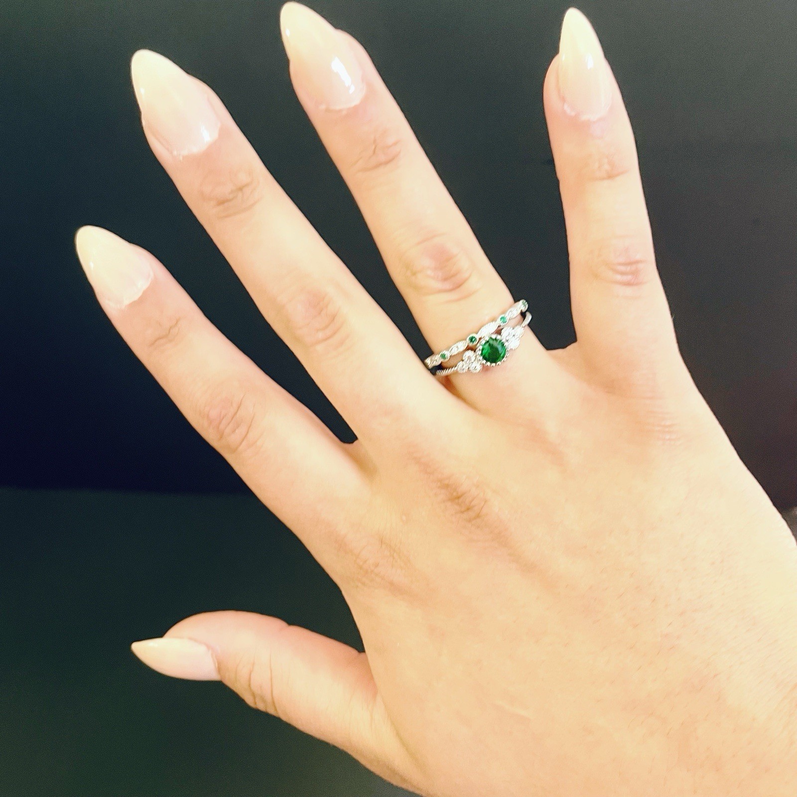 Sterling Silver 925 Ring Set Green Emerald Cubic Zirconia Size 9 Womens