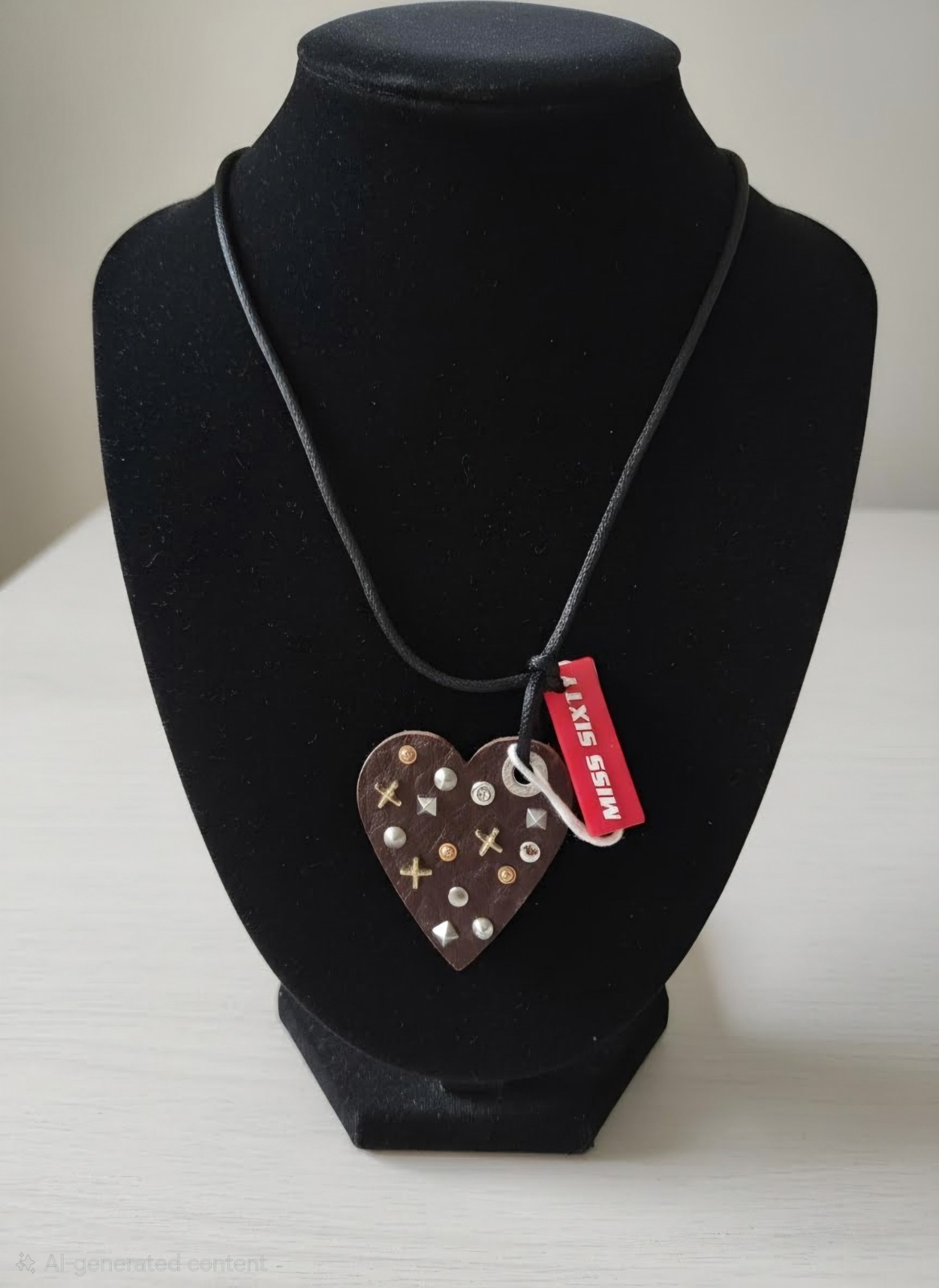 Miss Sixty Brown Leather & Stainless Steel Pendant Heart Necklace
