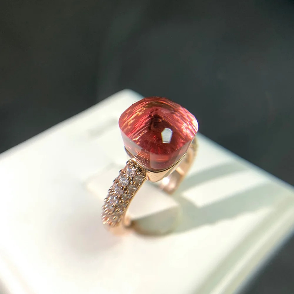 Cocktail Ring Square Zircon Crystal 10mm Gold Plated Colorful Stone Jewelry