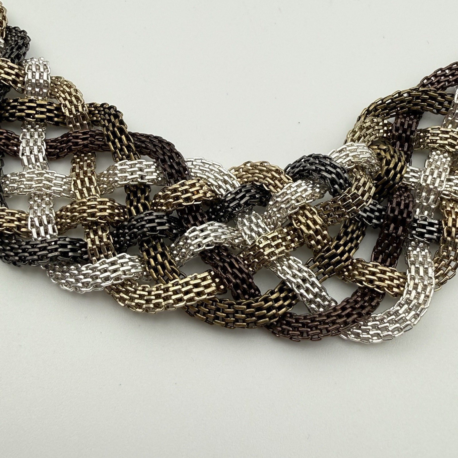 Dana Buchman Braided Mesh Chain Statement Necklace Gold Silver Black Tone