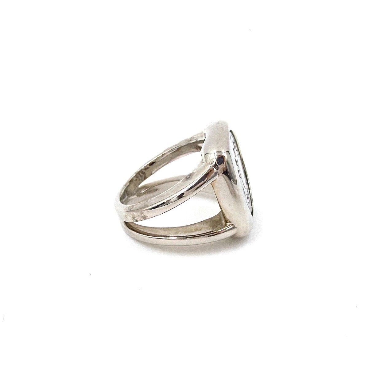 Hermes Serie Sellier Mother of Pearl Shell Square Ring Silver Size 51 10.8g Auth