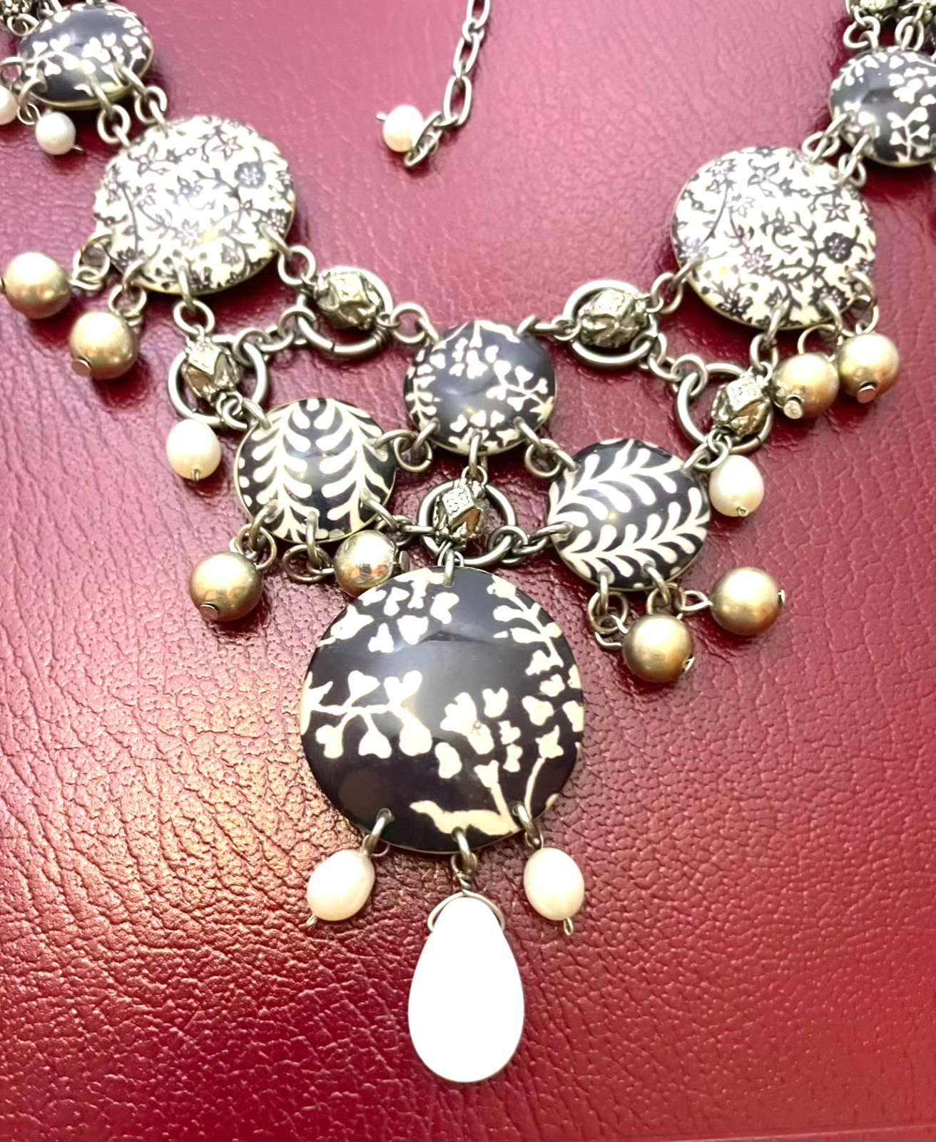 Unique Black & White Statement Necklace Layered Baroque Pearl Floral Maximalist