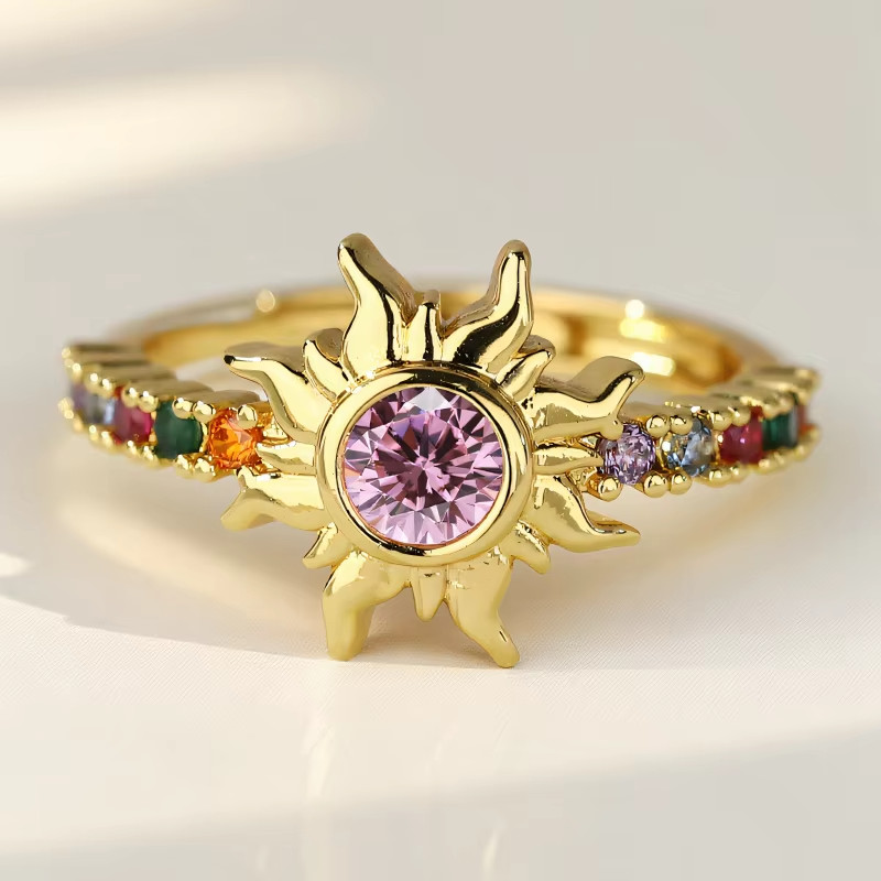 Fashion Stylish Sun Ring for Women Adjustable Zircon Band Gold Silver Color