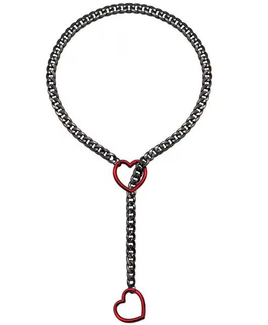 Heart O-Ring Slip Chain Necklace for Women Cuban Punk Gothic Stainless Steel
