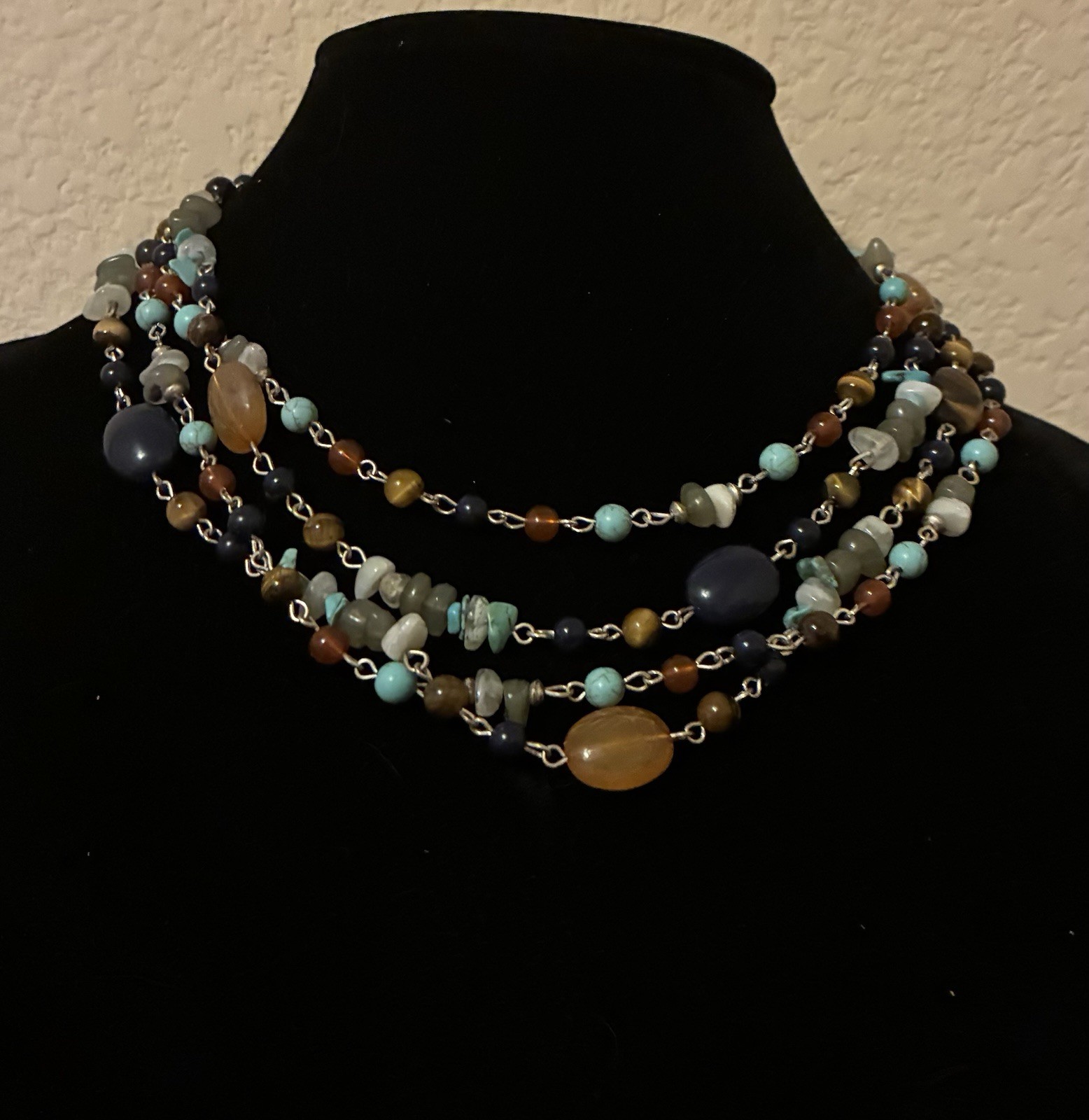 Semi Precious Stone, Double Strand, Long Necklace