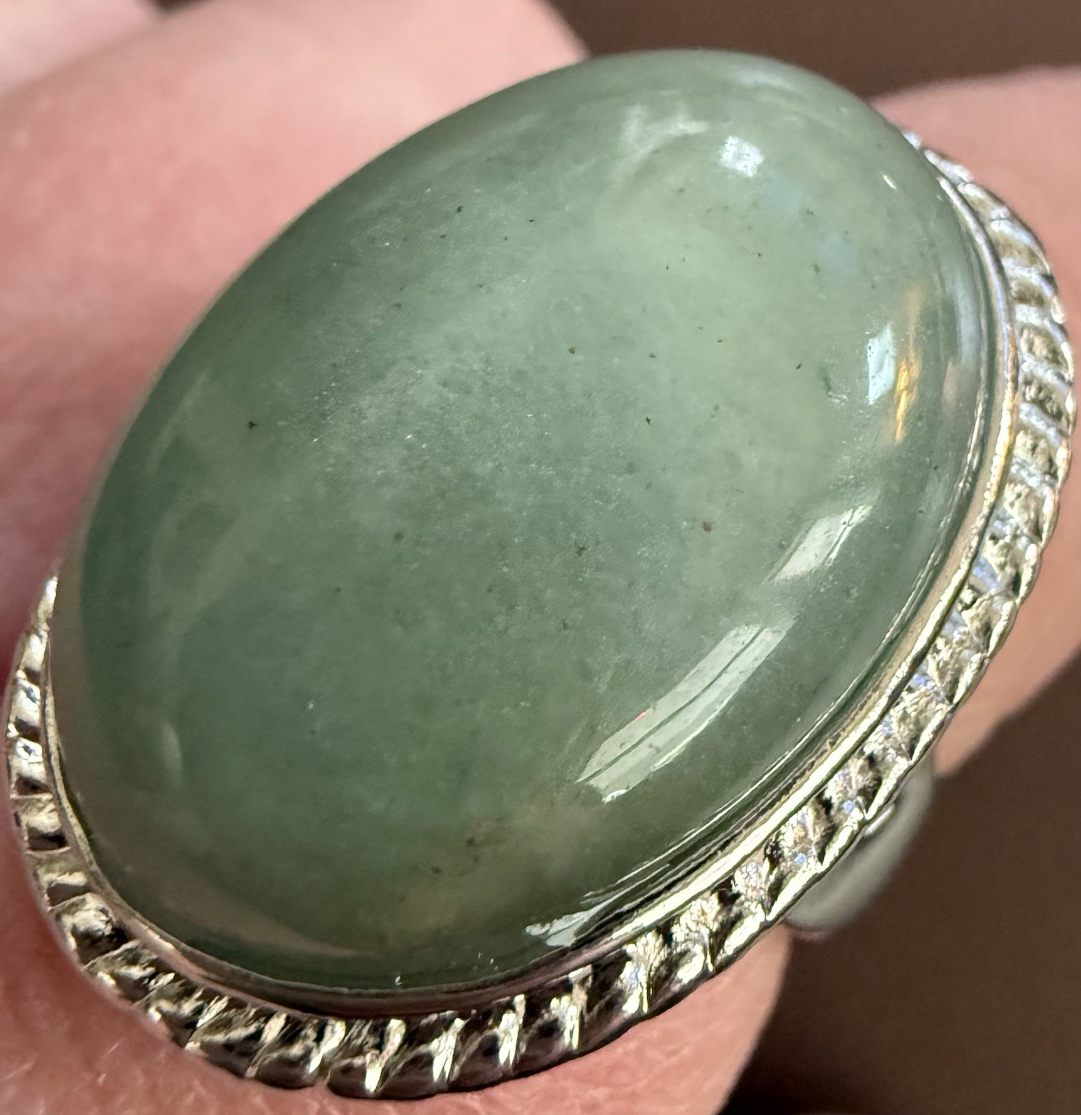 Crystal Cocktail Ring Green Aventurine Semi Precious Gemstone Open Back Bezel