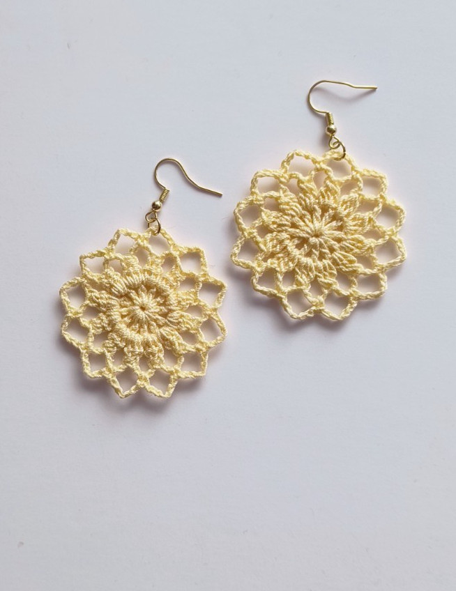 Crochet Earrings, Round , Handmade USA, Brand New, Boho Chic Retro