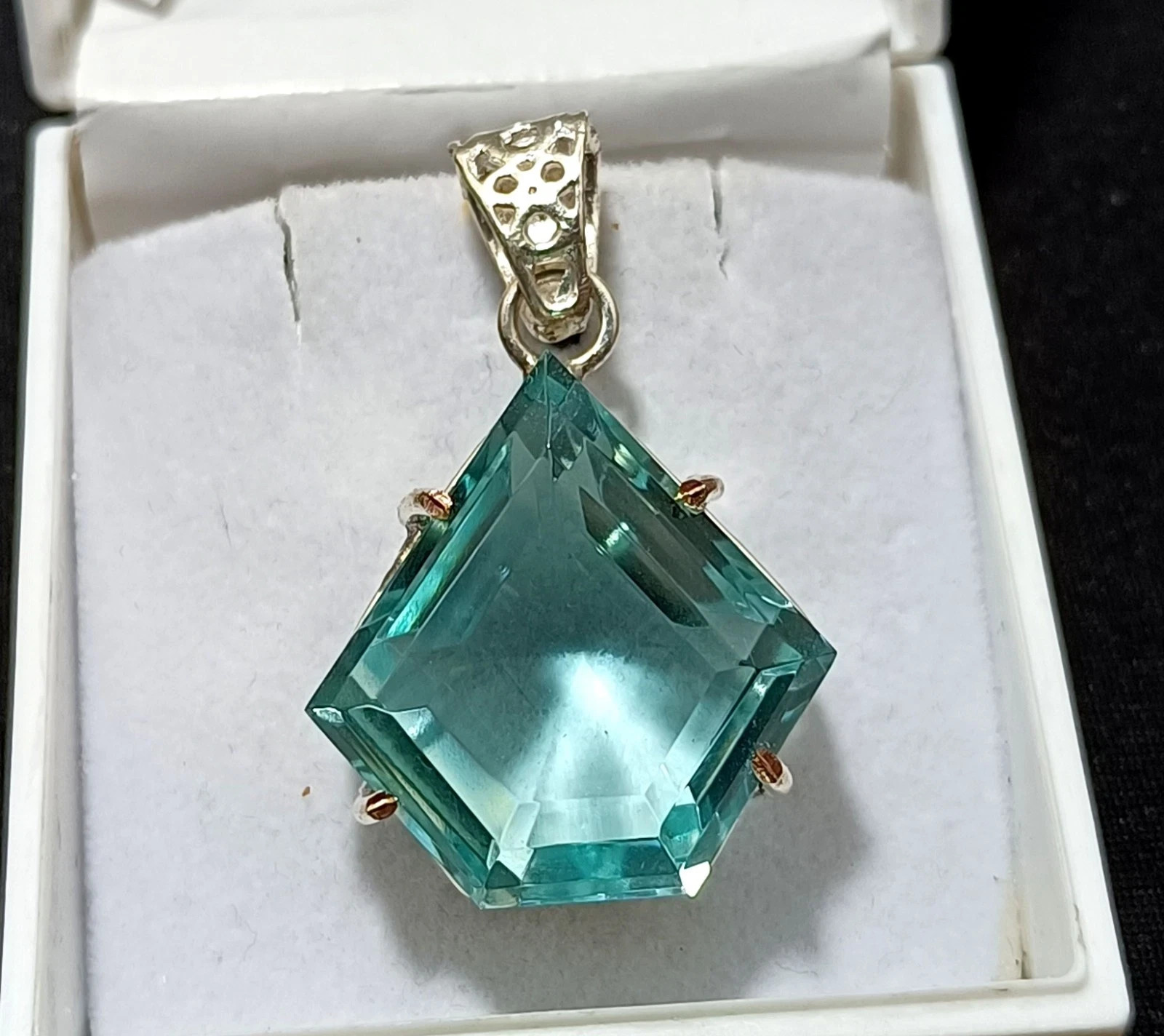 54.55 CT Aqua Blue Topaz Fancy Cut Pendant Necklace Sterling Silver With Chain