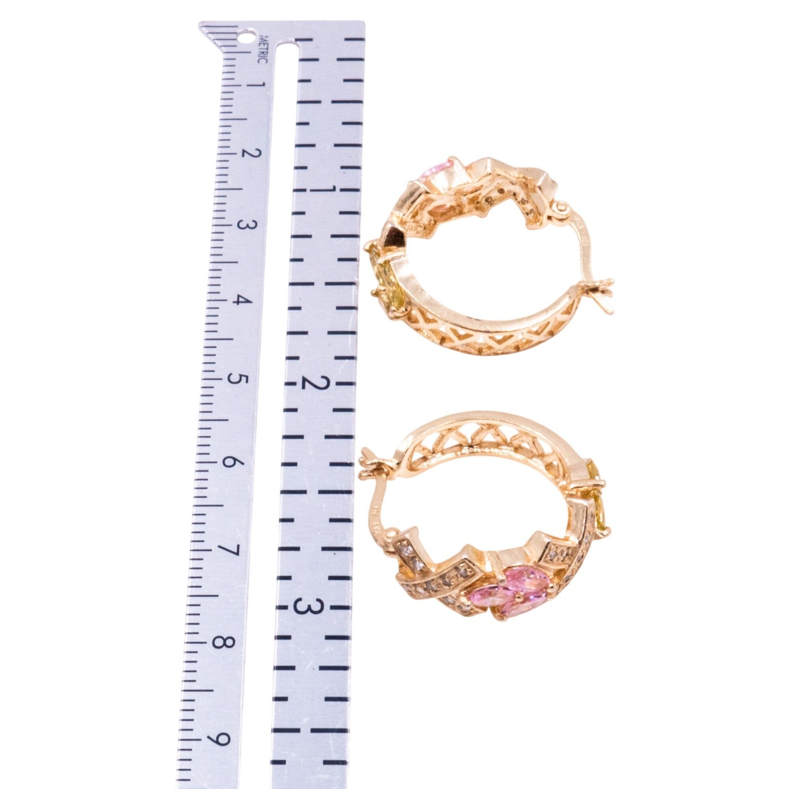 Sterling Silver 7/8 Inch CZ Hoop Earrings Pink Green Clear Cubic Zirconia