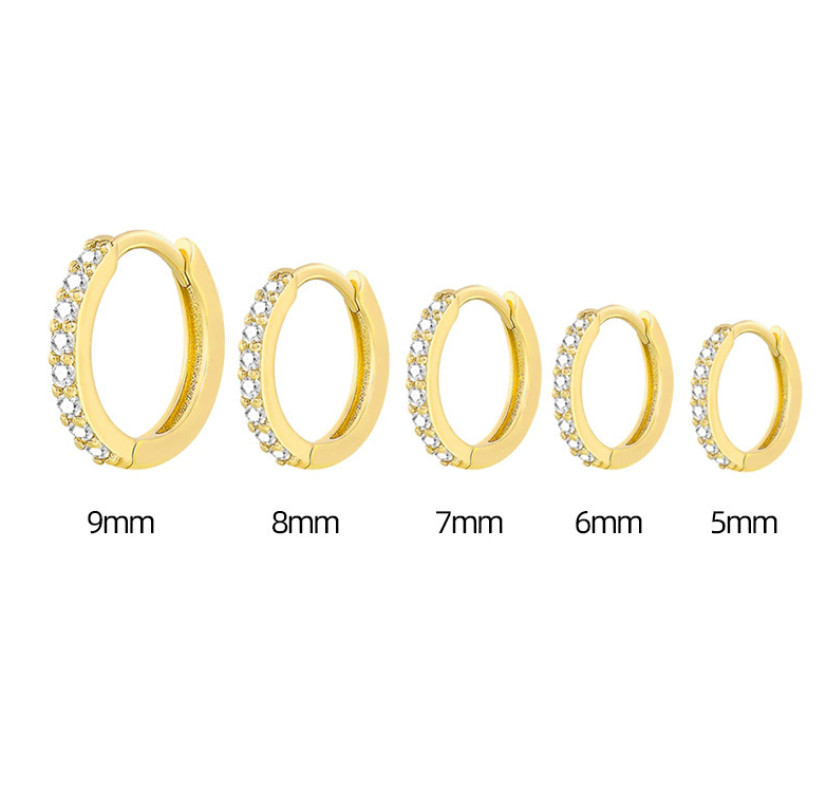 5/6/7/8/9mm 18K Gold Plated CZ Huggie Hoop Small Earrings Men & Women 2Pcs TH2