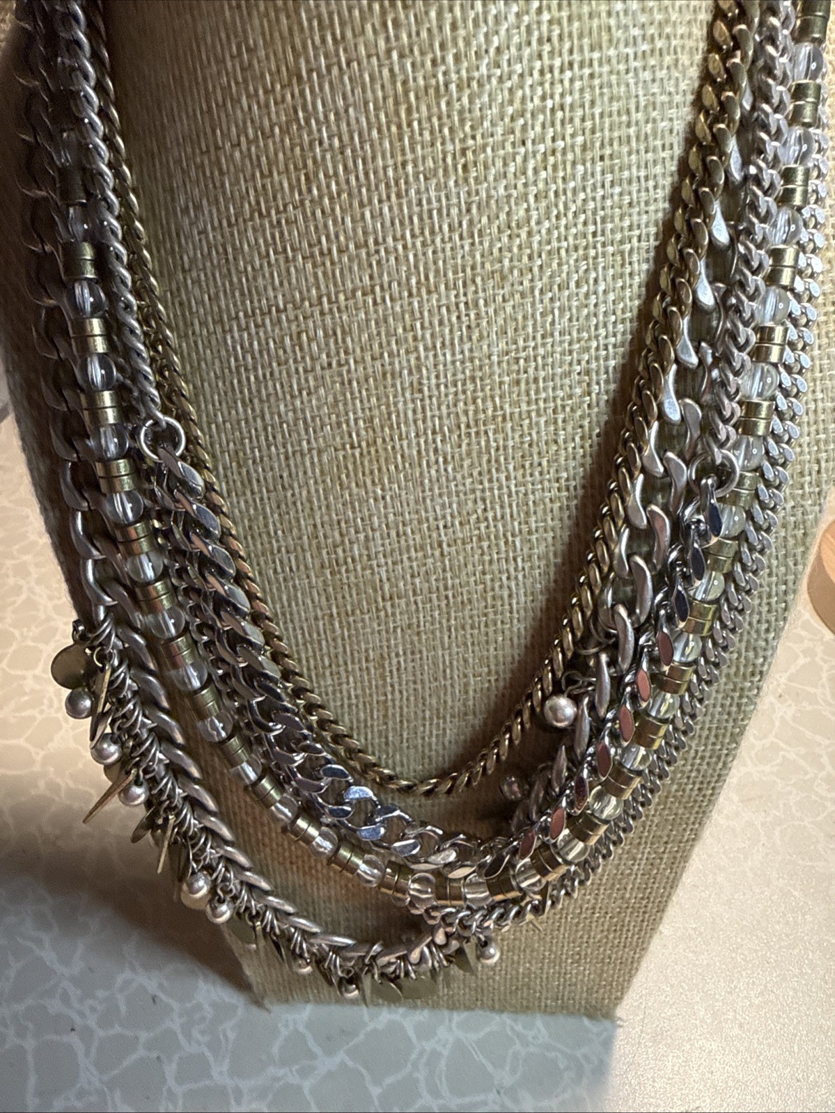 Preowned Signed Jenny Bird Talitha Multi Strand Necklace With Leather Closure