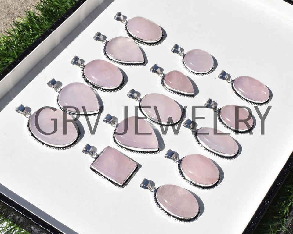 1-1000 Pcs Rose Quartz Pendant Wholesale Lot Bulk: Silver Plated Necklace WH-9