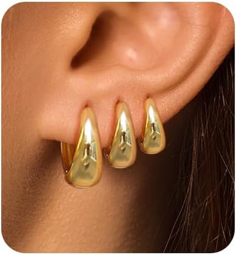 Surgical Steel Small Huggie Hoop Earrings for Women Set,14K Gold Plated Hypoalle