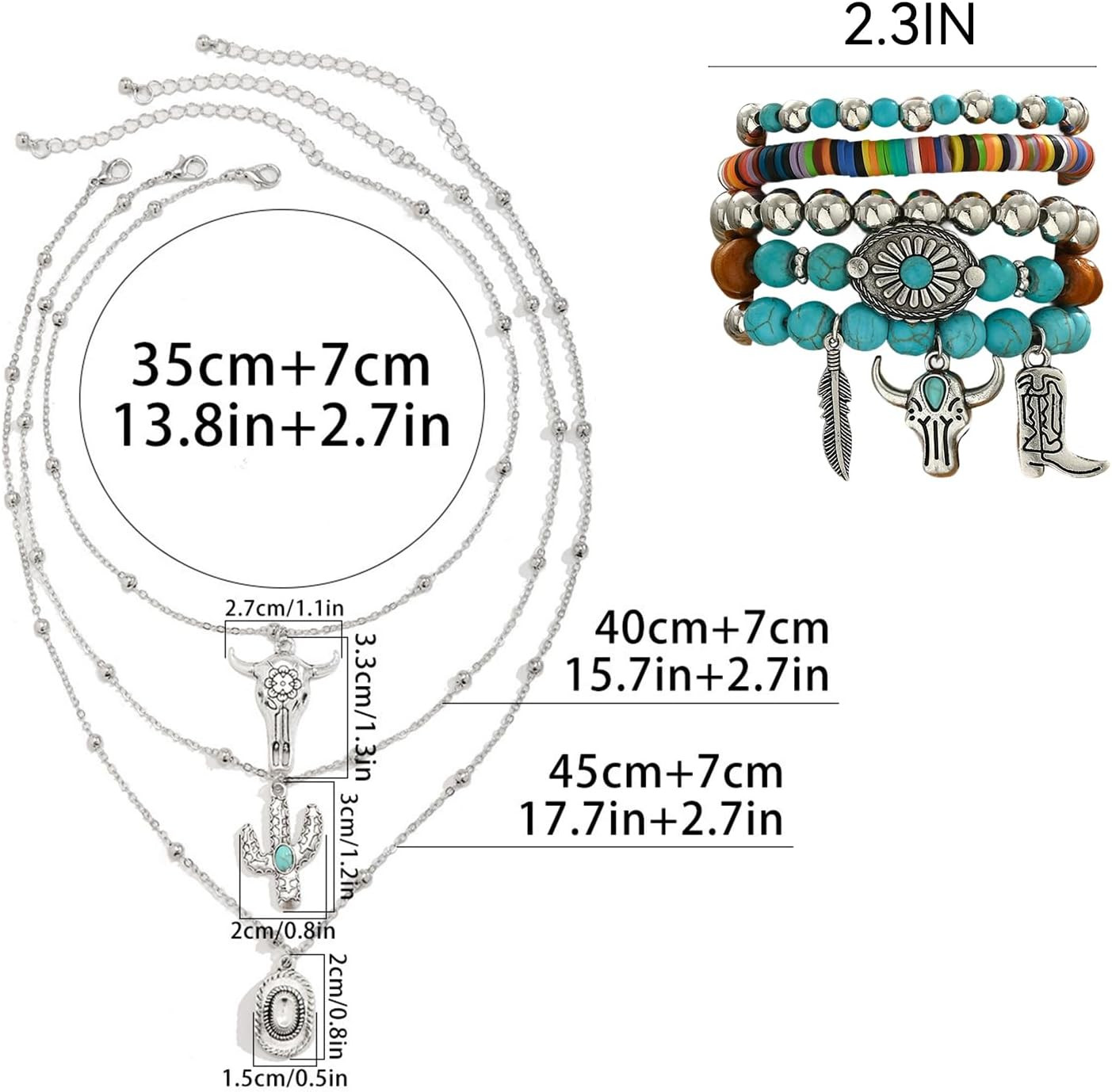 3PCS Western Jewelry for Women Bohemian Set,Boho Vintage Layered Necklace Dangle