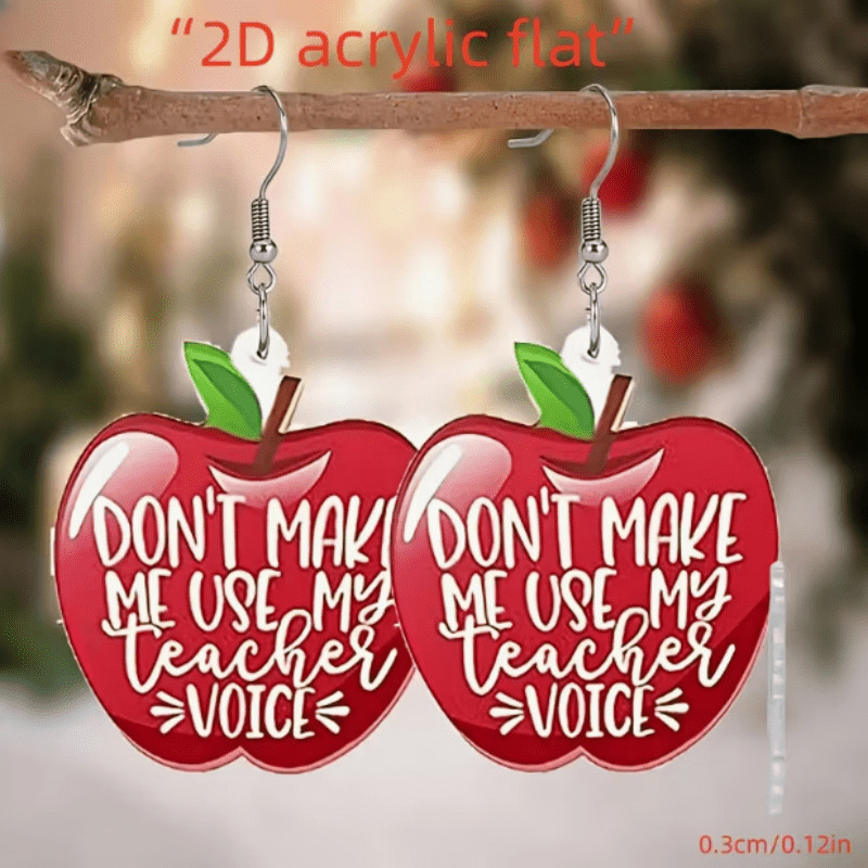 1 Pair of Red Apple Acrylic Earrings for Teacher’s Day, Back-to-school Season