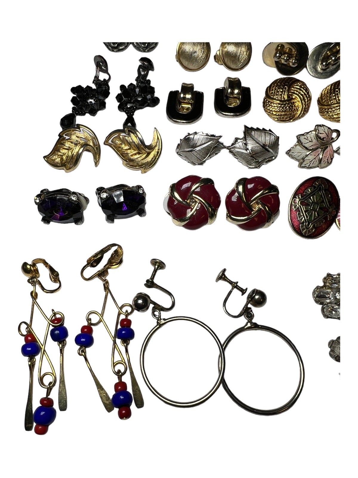 Lot Of 27 Vintage Pairs Clip On Screw Earrings Rhinestone Ceramic Enamel b
