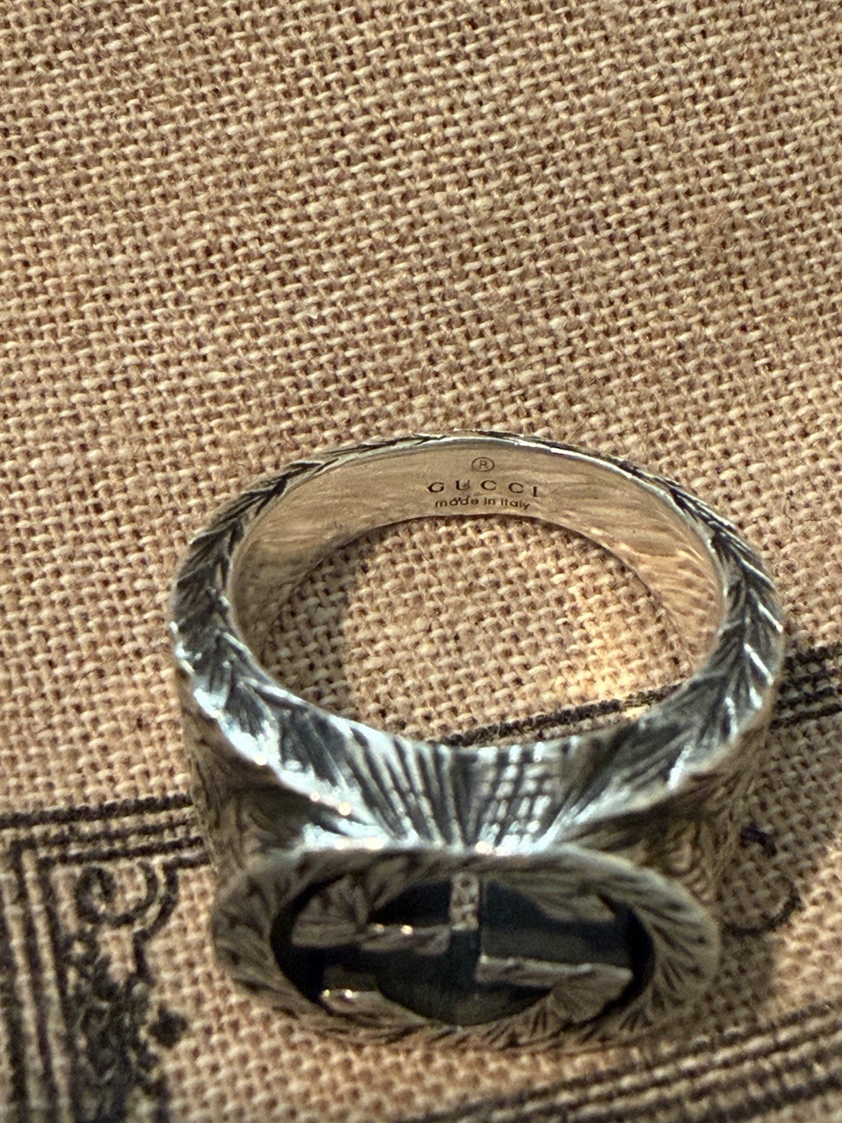 Gucci Interlocking G Arabesque Ring 925 Sterling Silver Size 6 Made Italy