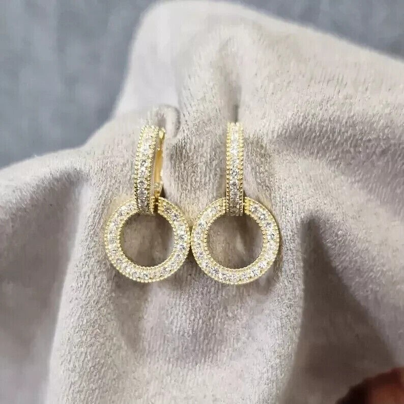 14K Yellow Gold Plated In 2Ct Round Cut Simulated Diamond Drop Clip On Earring