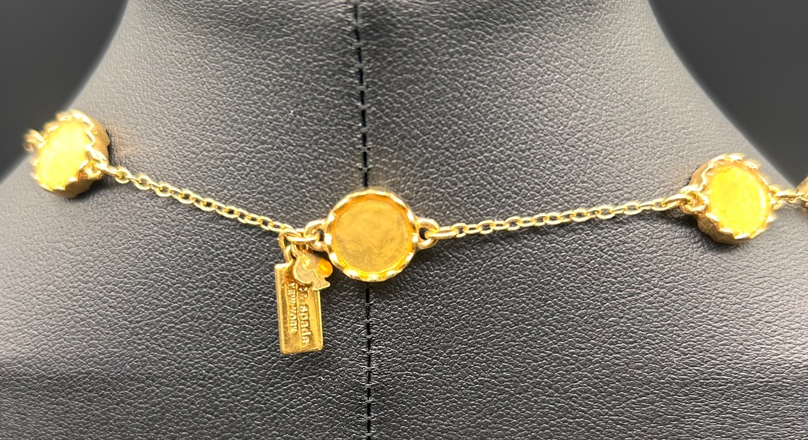 Kate Spade New York Gold Tone Round Scalloped Bezel Station Long Necklace 32 in