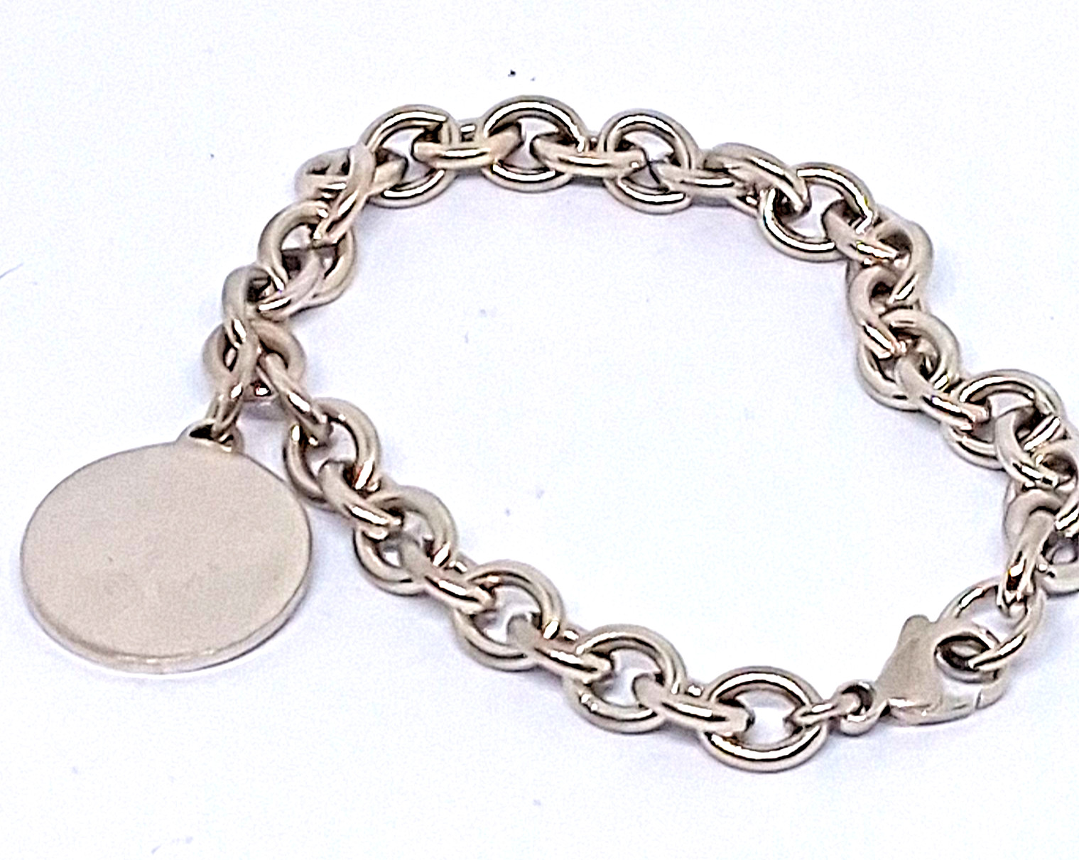 Vintage Silver Tone Chain Link Blank Tag Charm Bracelet Size 7 Inch
