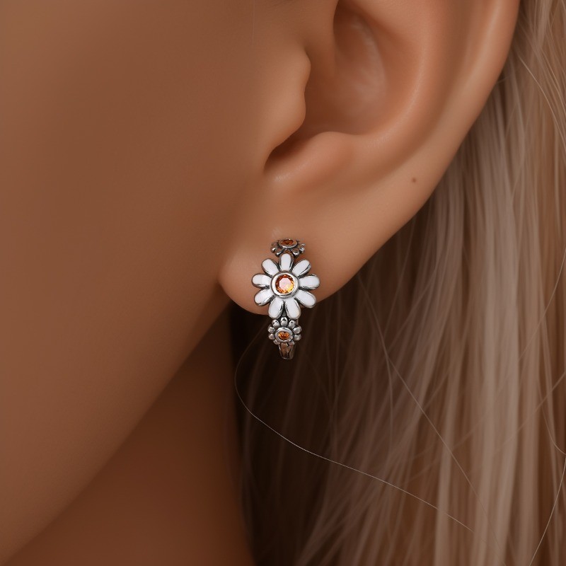 PANDACH 925 Sterling Silver Retro Daisy Hoop Earrings For Women Hoops Trendy NEW