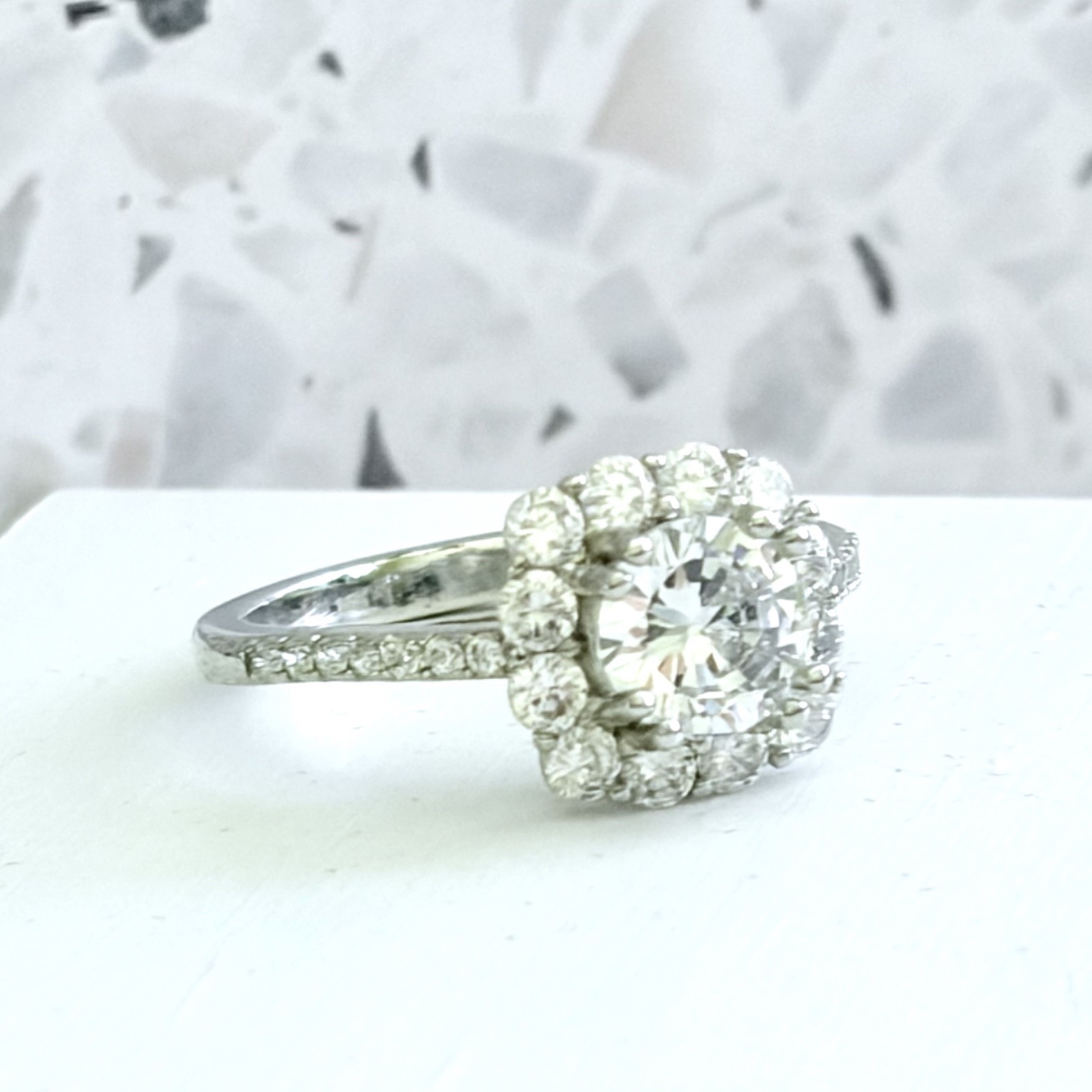 Round Cut Pave Set Halo 14k Gold 925 S.S. Simulated Sapphire Engagement Ring