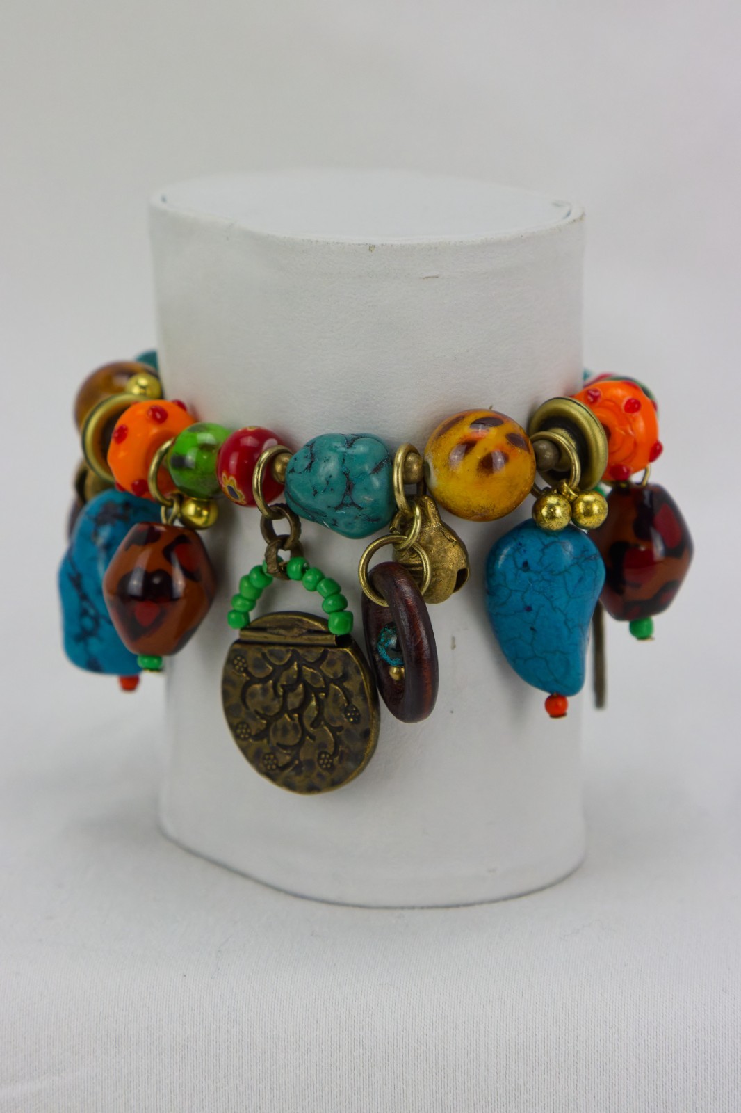 Treska Stone, Glass, Resin and Metal Stretch Bracelet, 71gr