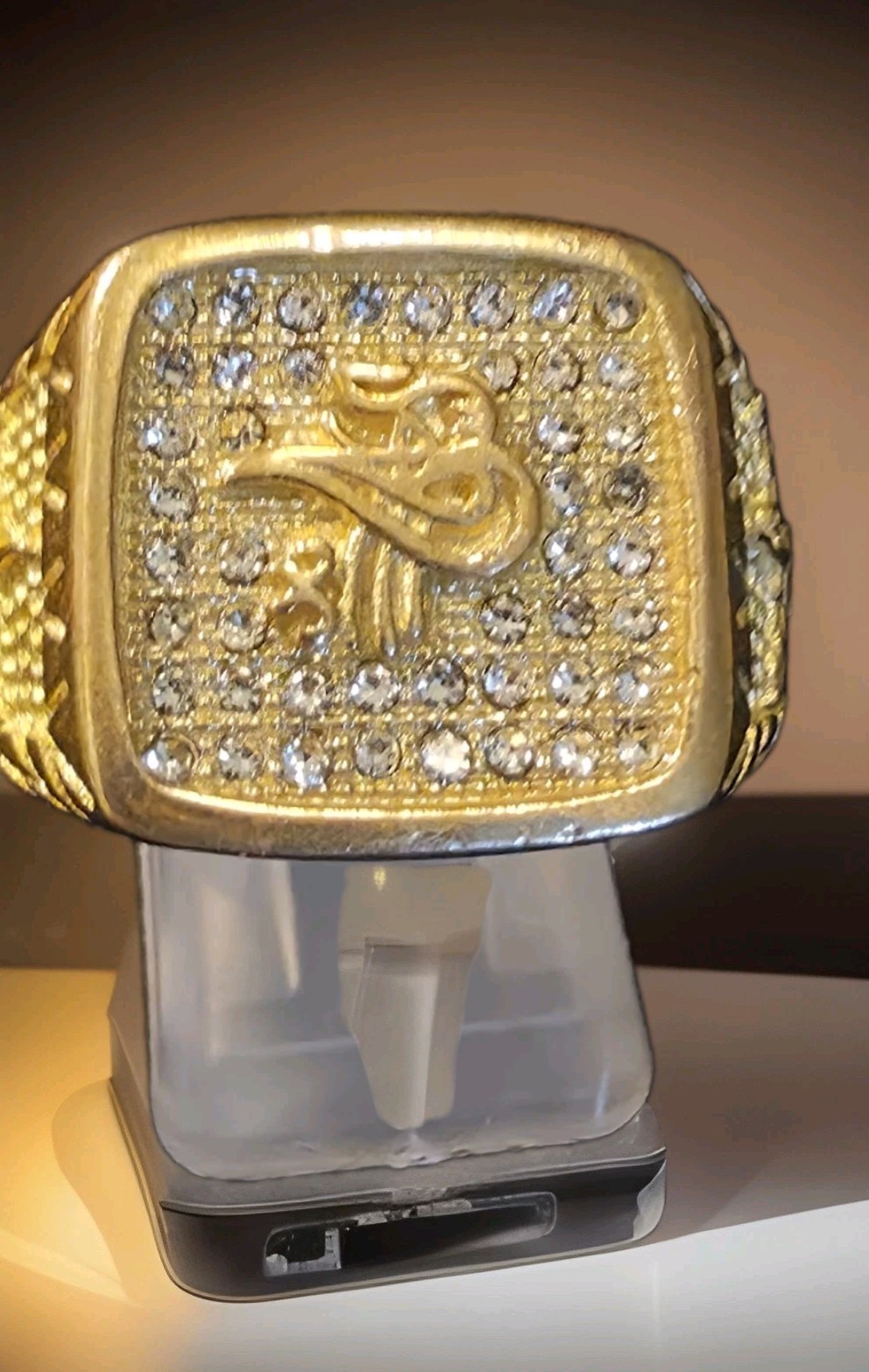 Mens Iced Allah Ring 18k Gold Plated w/ Sparkling CZ Stones Size 11. 5 US