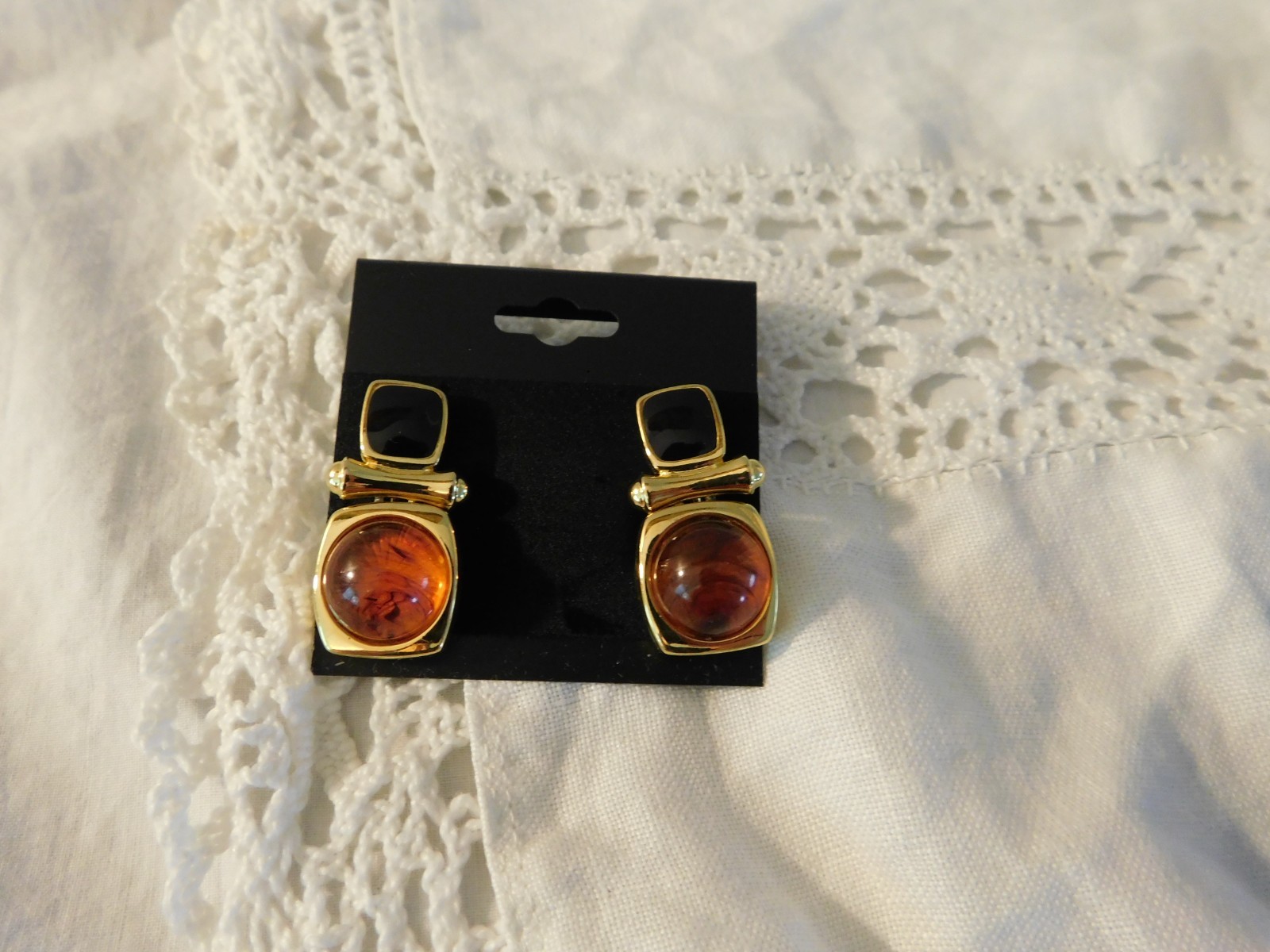 Joan Rivers Classics Collection Faux Amber Enamel Clip On Earrings