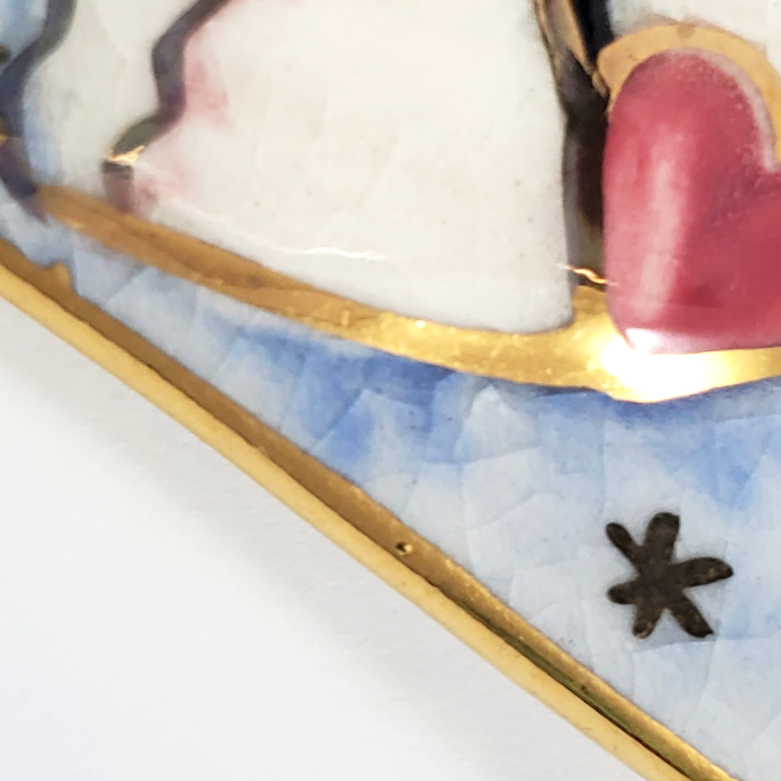 Vintage Angel Multicolor Ceramic Enamel Brooch-Celestial Heart & Stars Pin