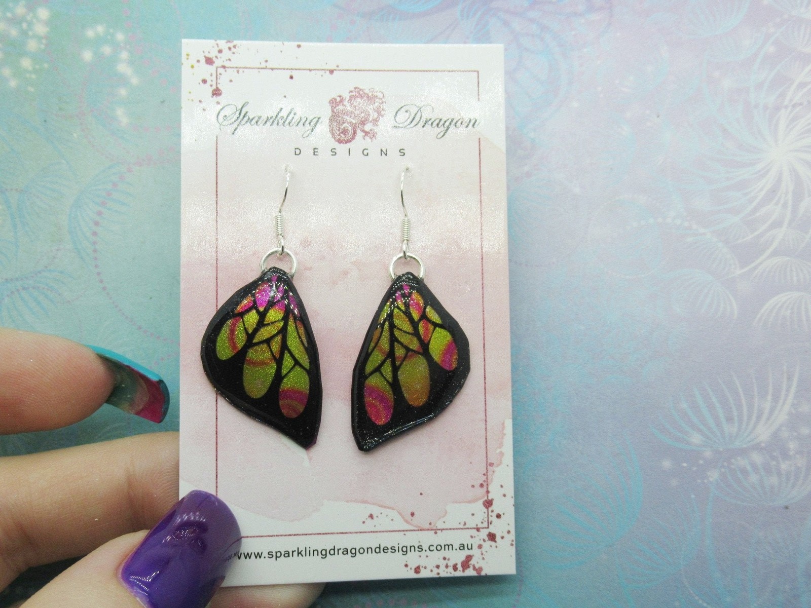 Butterfly Wing Earrings Swirling Yellow & Pink – Fairy Jewellery, Fun Gift for