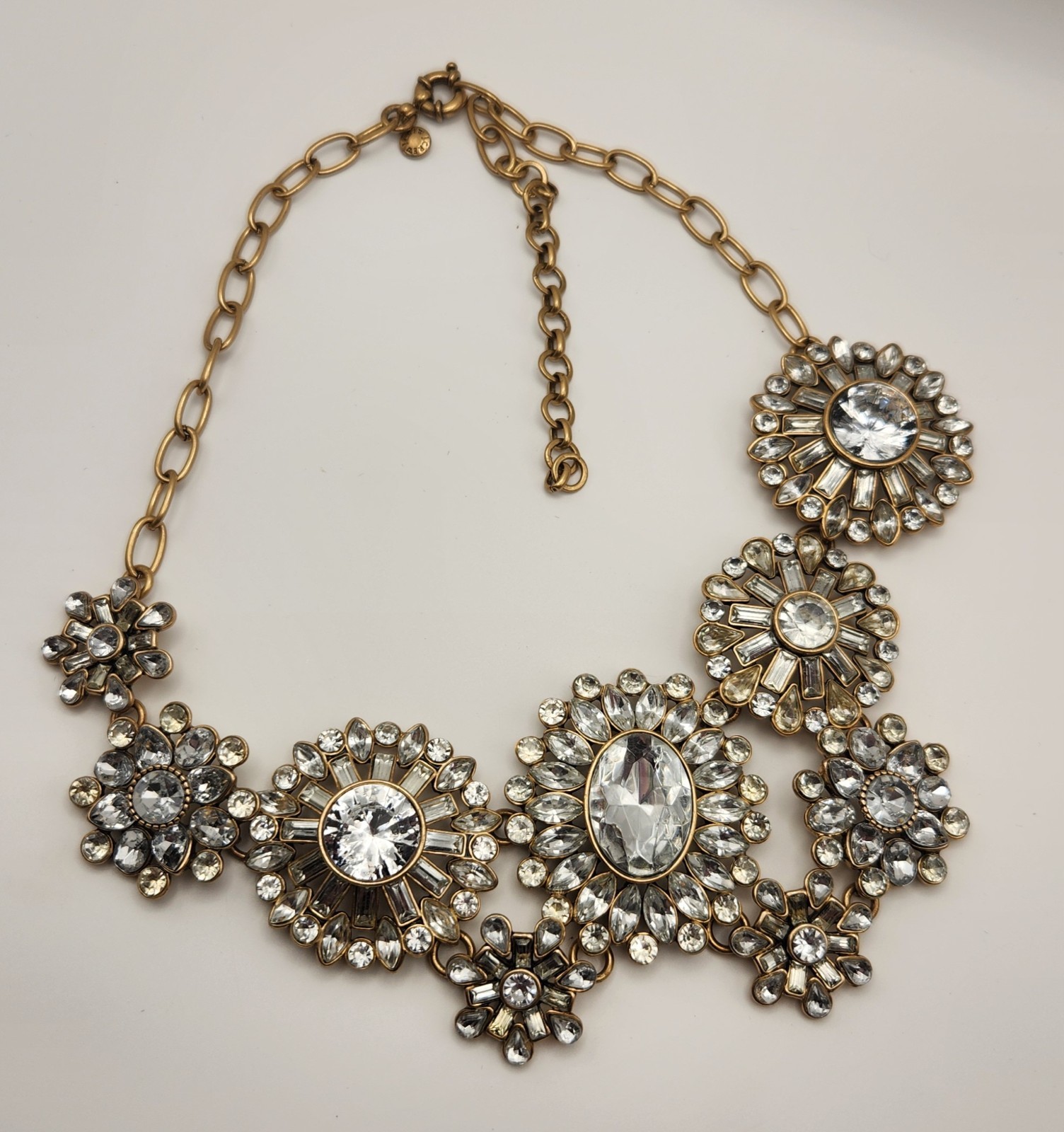 J Crew Crystal Statement Necklace Gold Tone Floral Bib Rhinestone Vintage Style