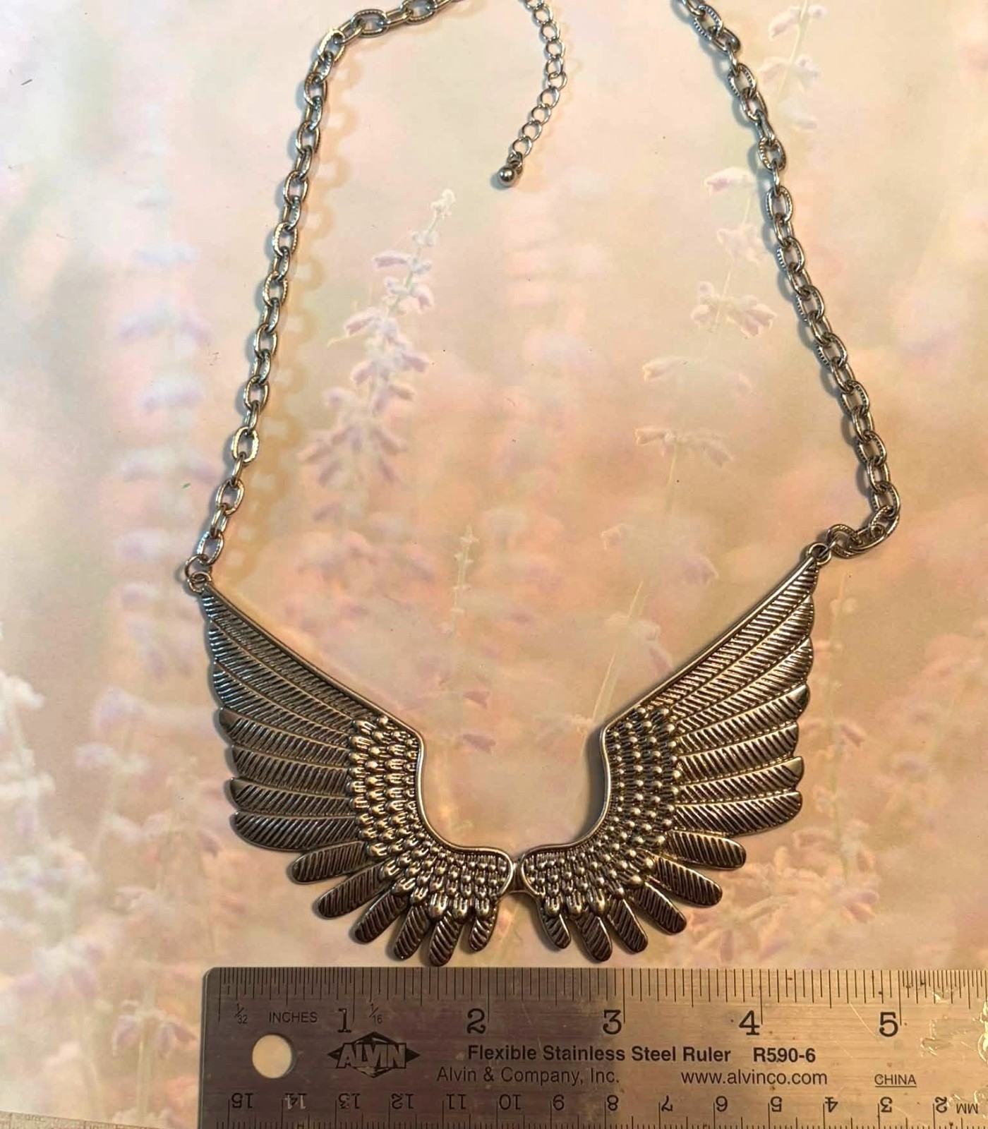 Silver Plated / Tone Large Angel Wings Necklace Wing